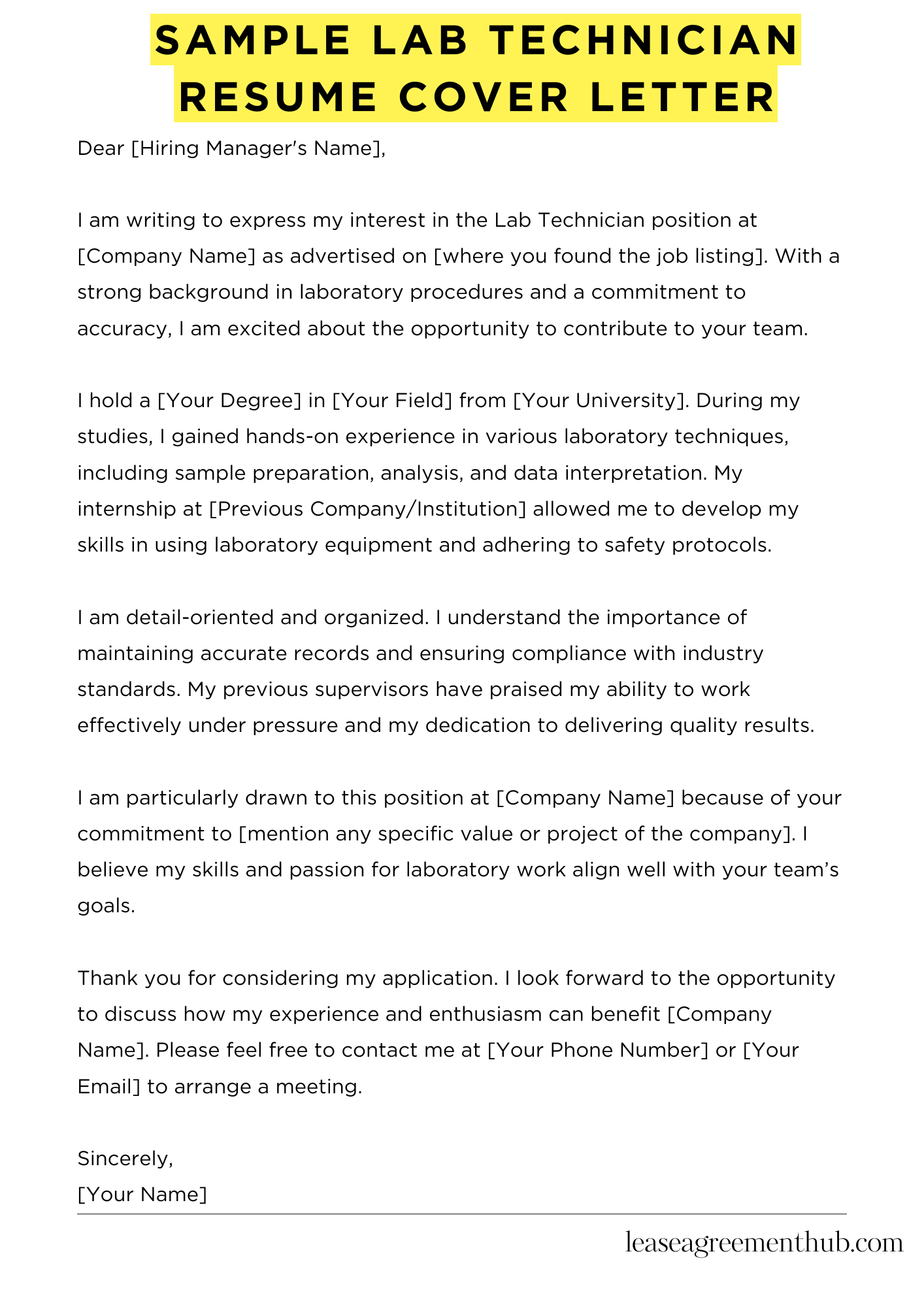 Sample Lab Technician Resume Cover Letter
