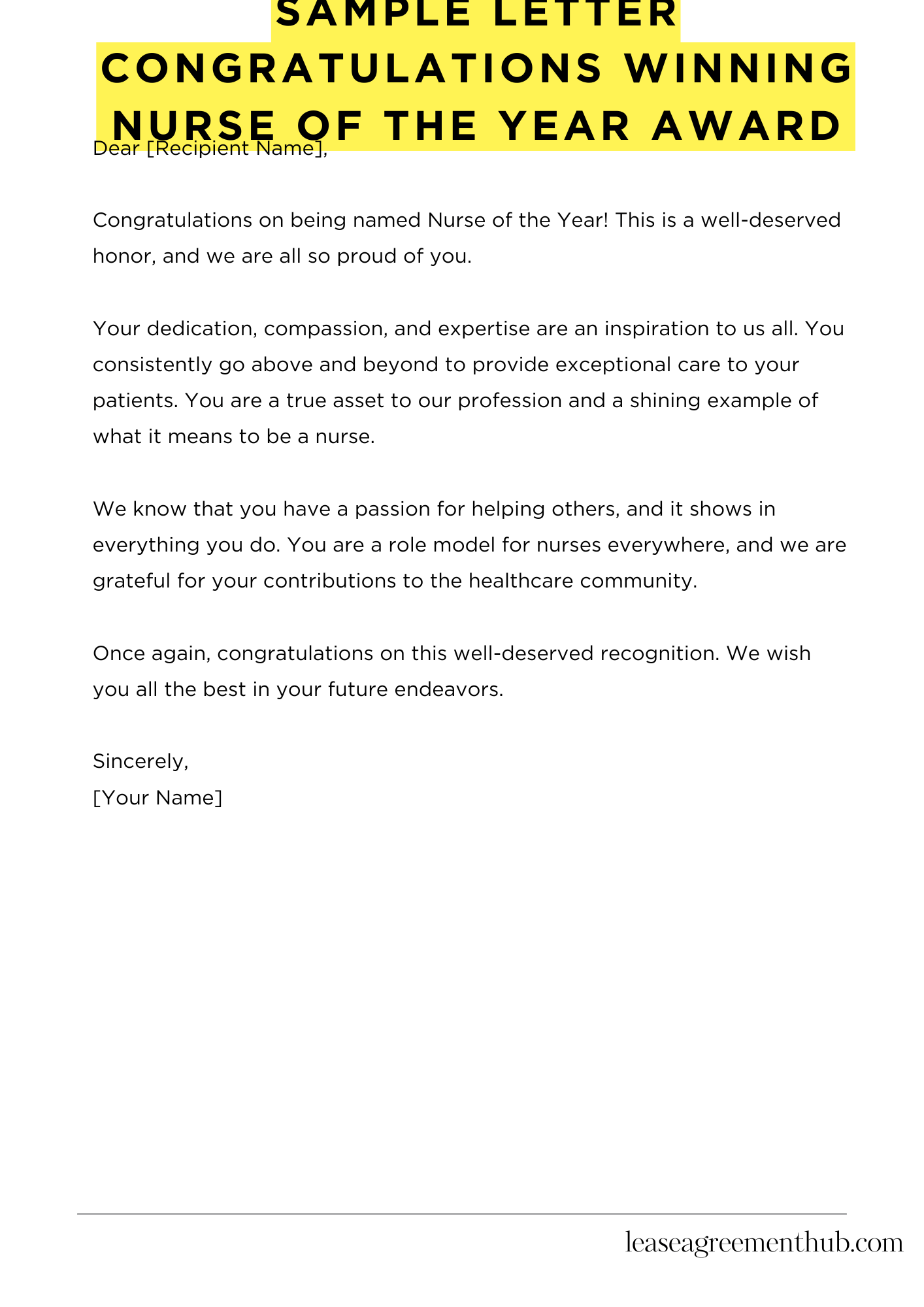 Sample Letter Congratulations Winning Nurse Of The Year Award