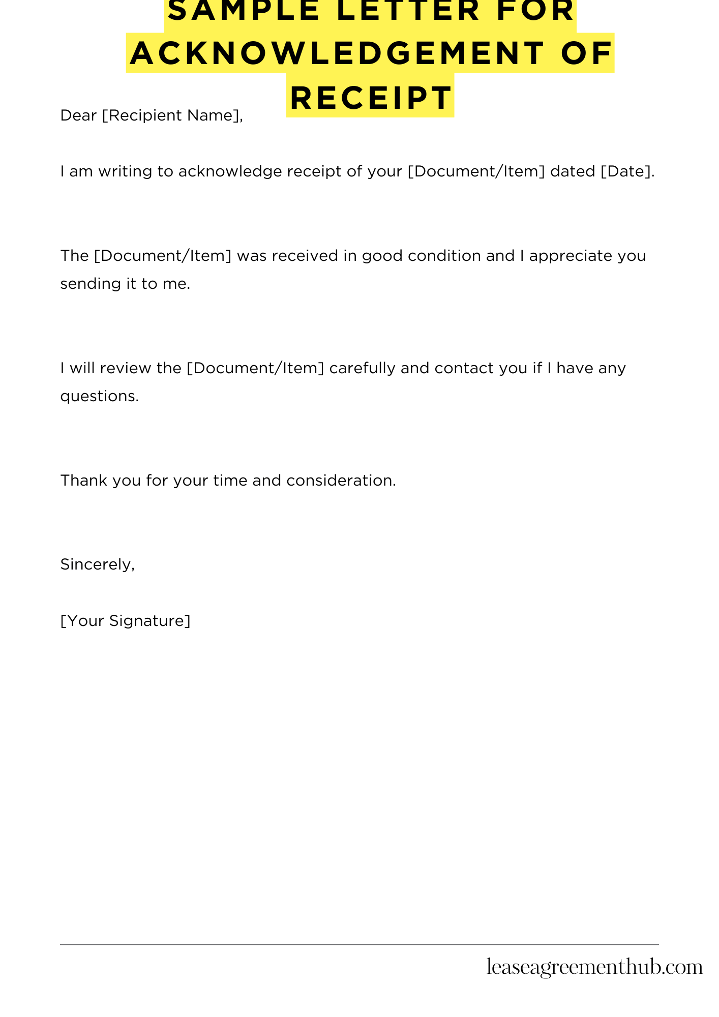 Sample Letter For Acknowledgement Of Receipt