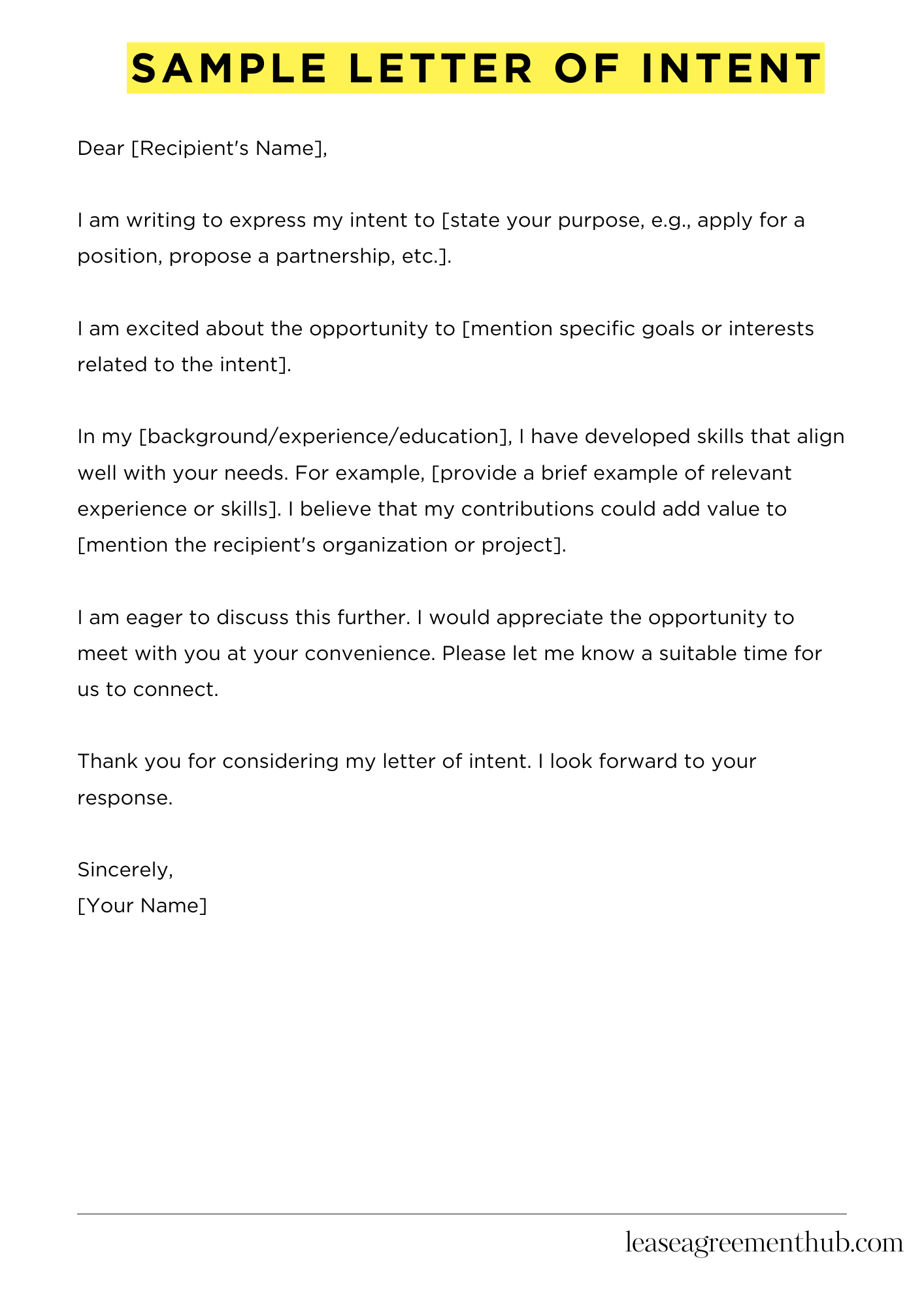 Sample Letter Of Intent