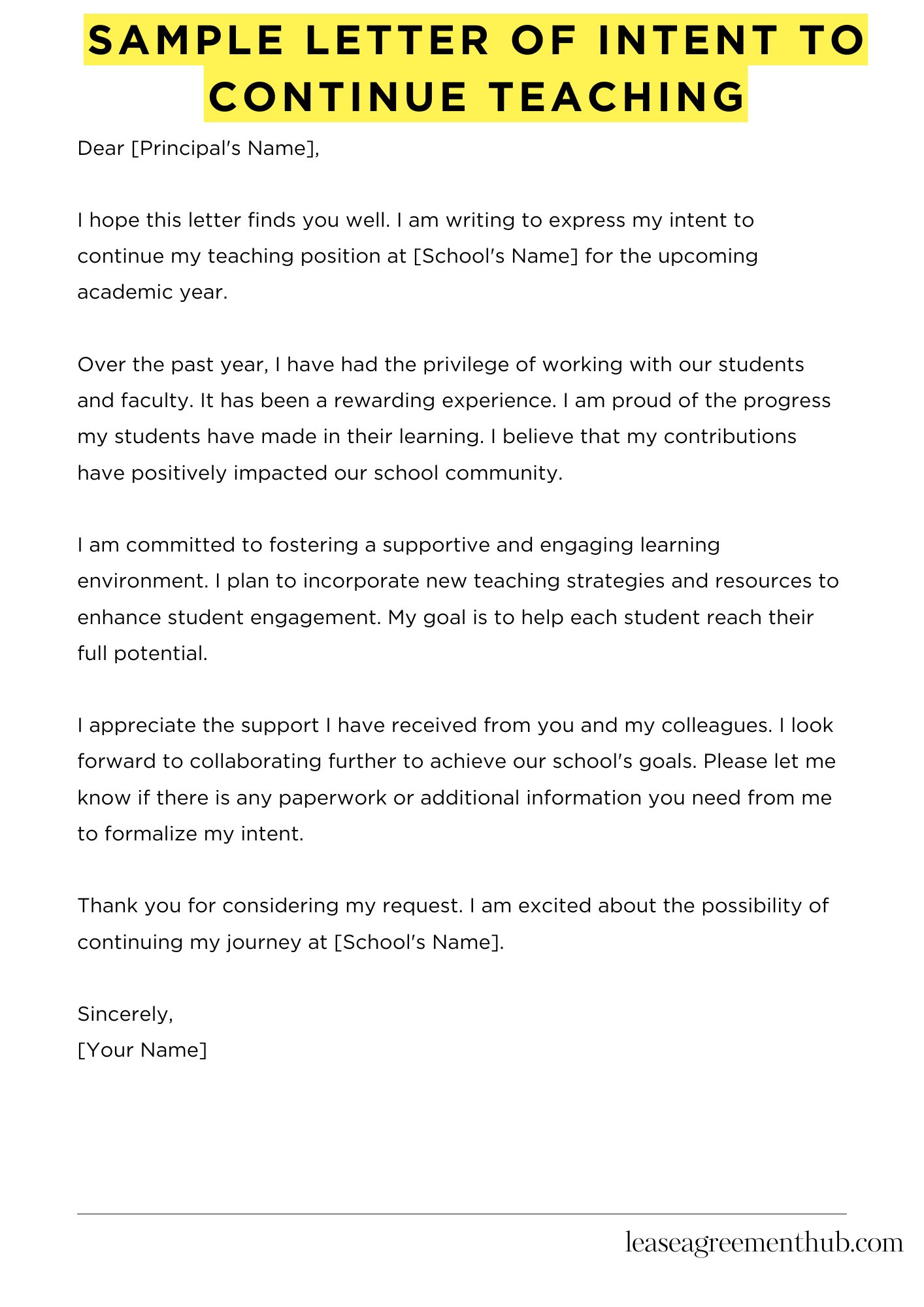 Sample Letter Of Intent To Continue Teaching