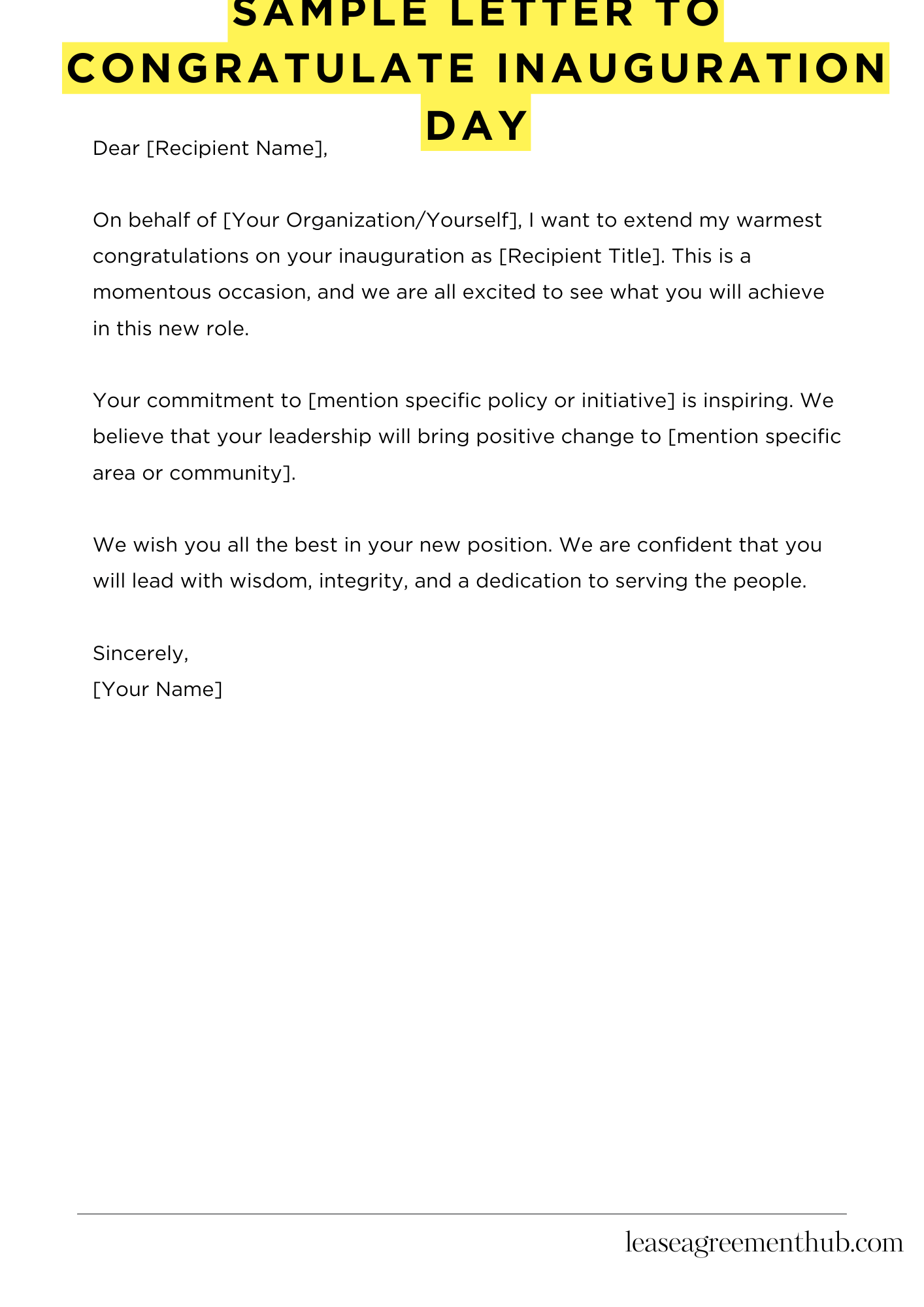 Sample Letter To Congratulate Inauguration Day