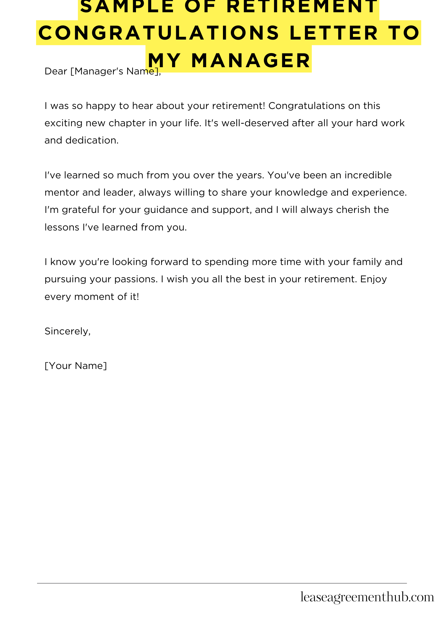 Sample Of Retirement Congratulations Letter To My Manager