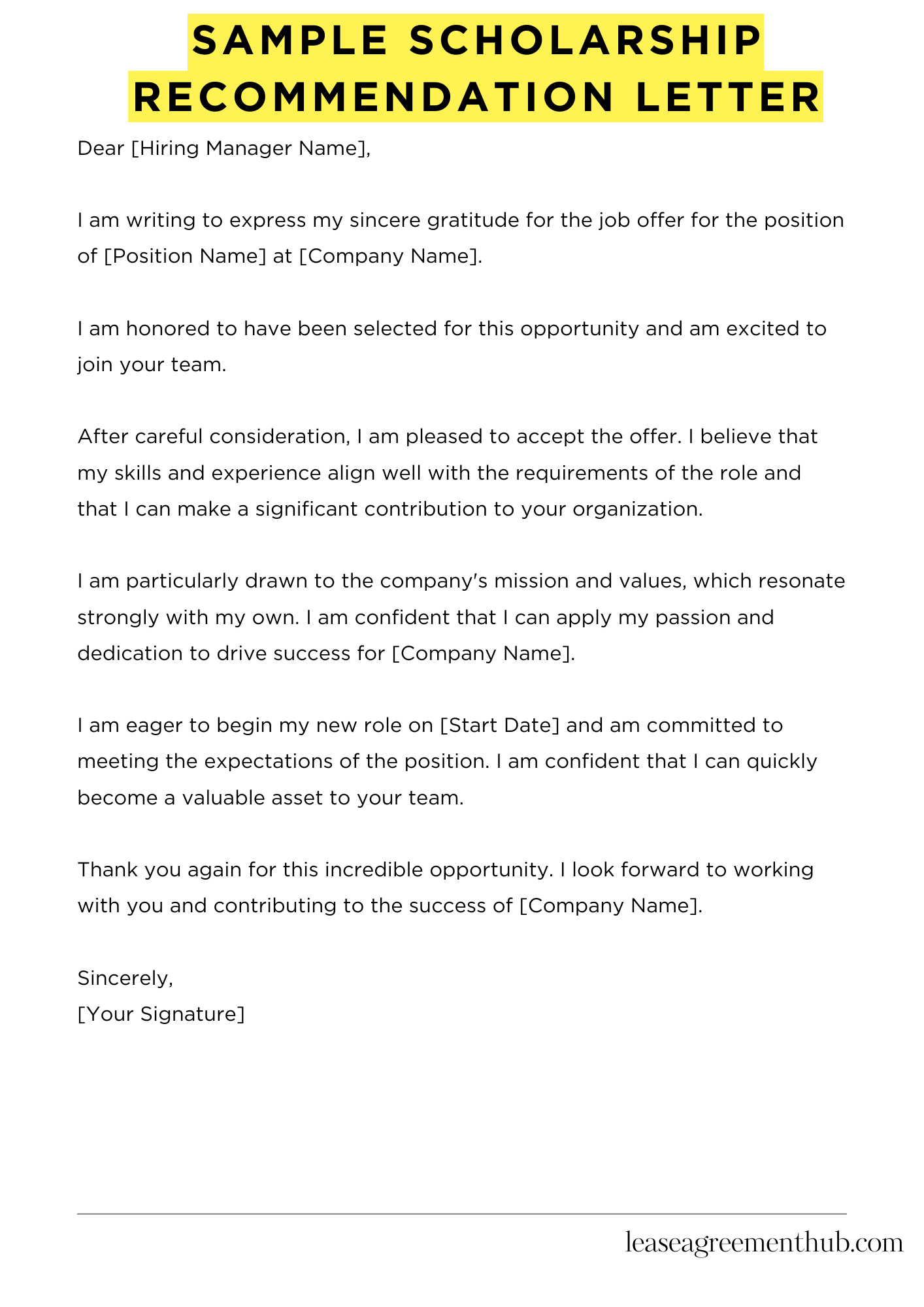 Sample Scholarship Recommendation Letter