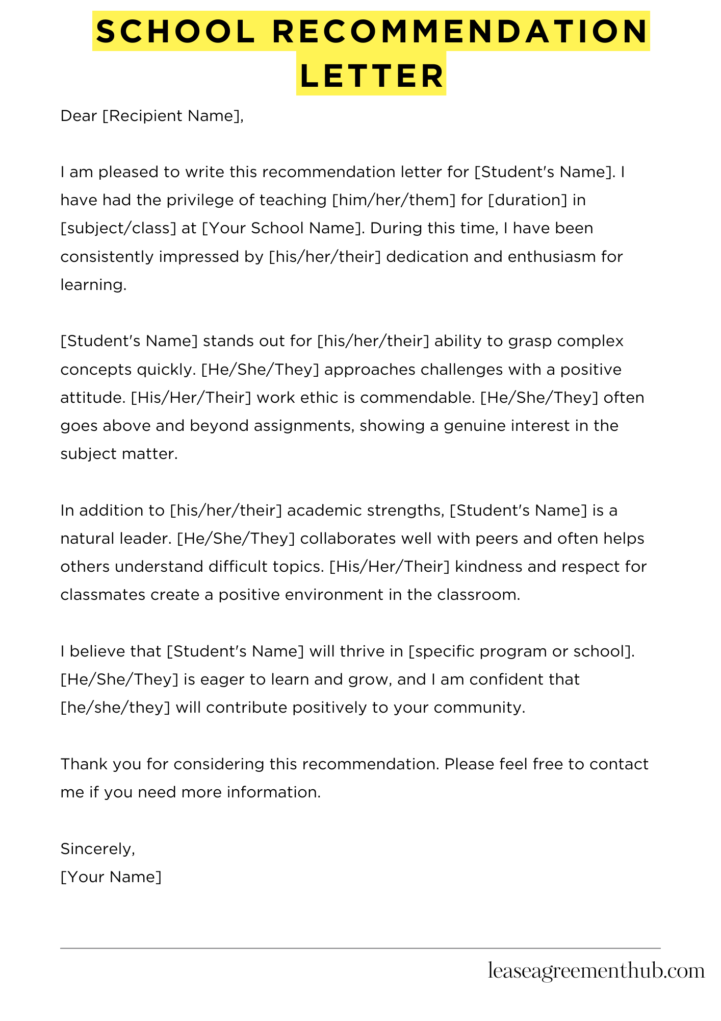 School Recommendation Letter
