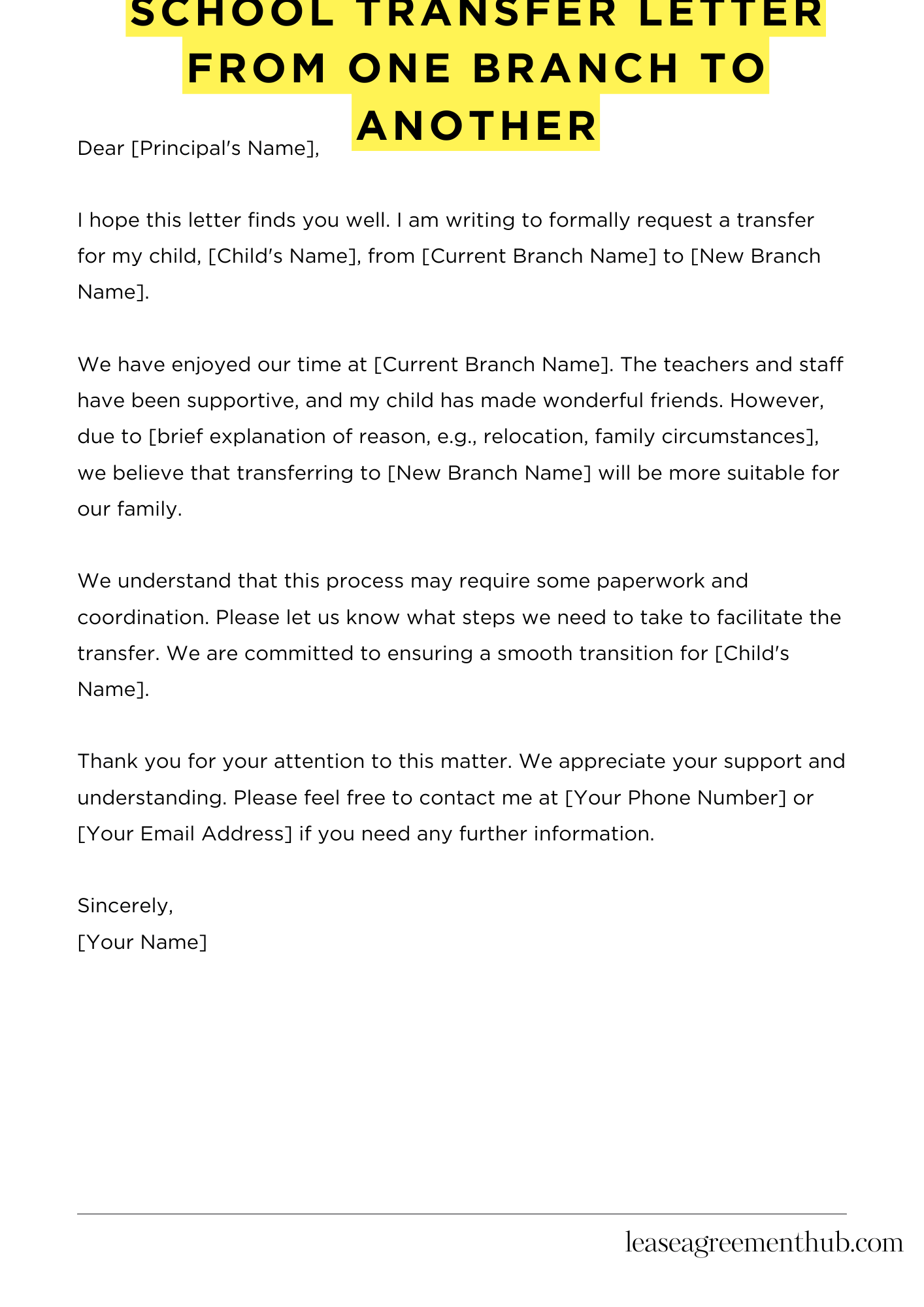 School Transfer Letter From One Branch To Another
