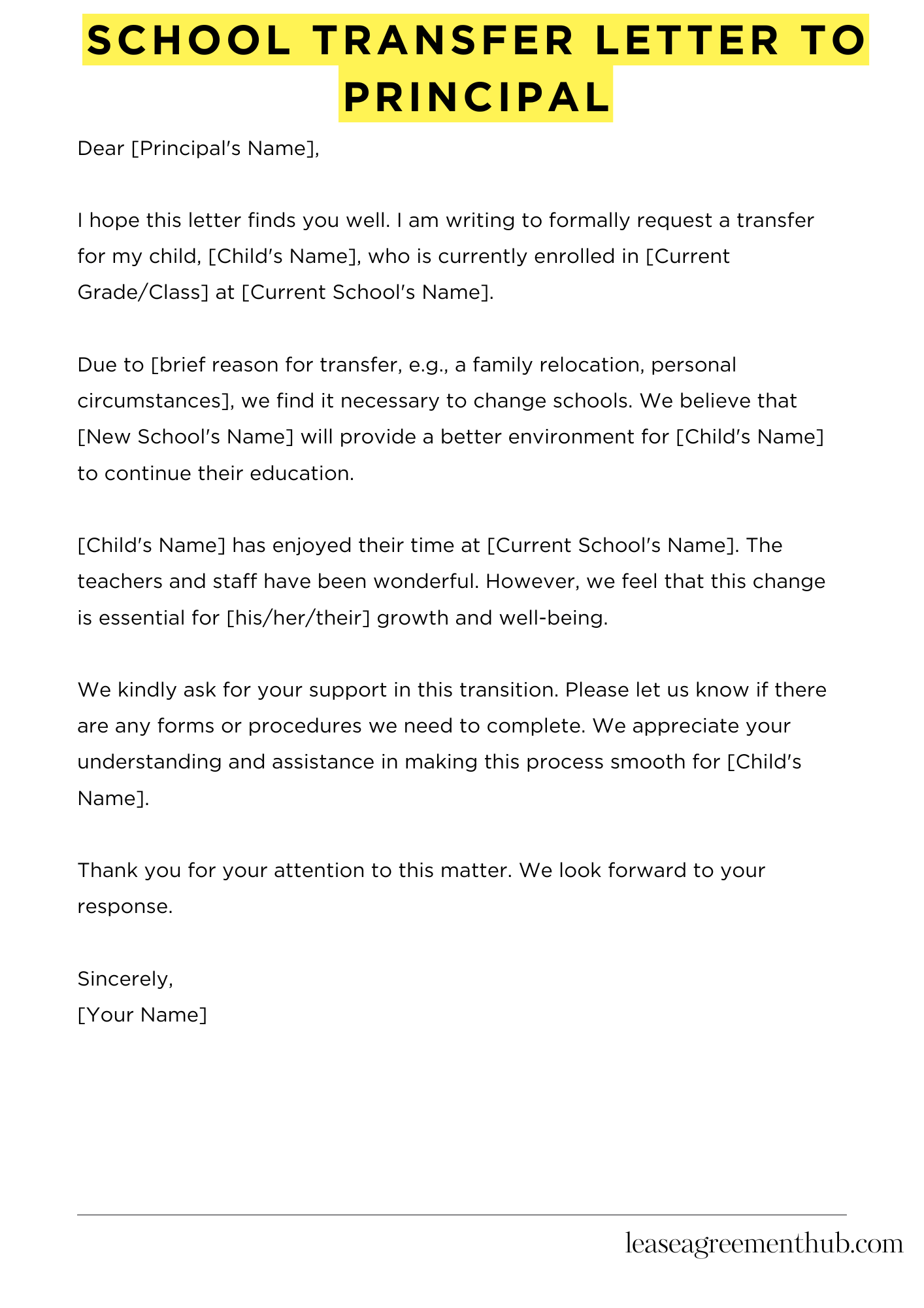 School Transfer Letter To Principal