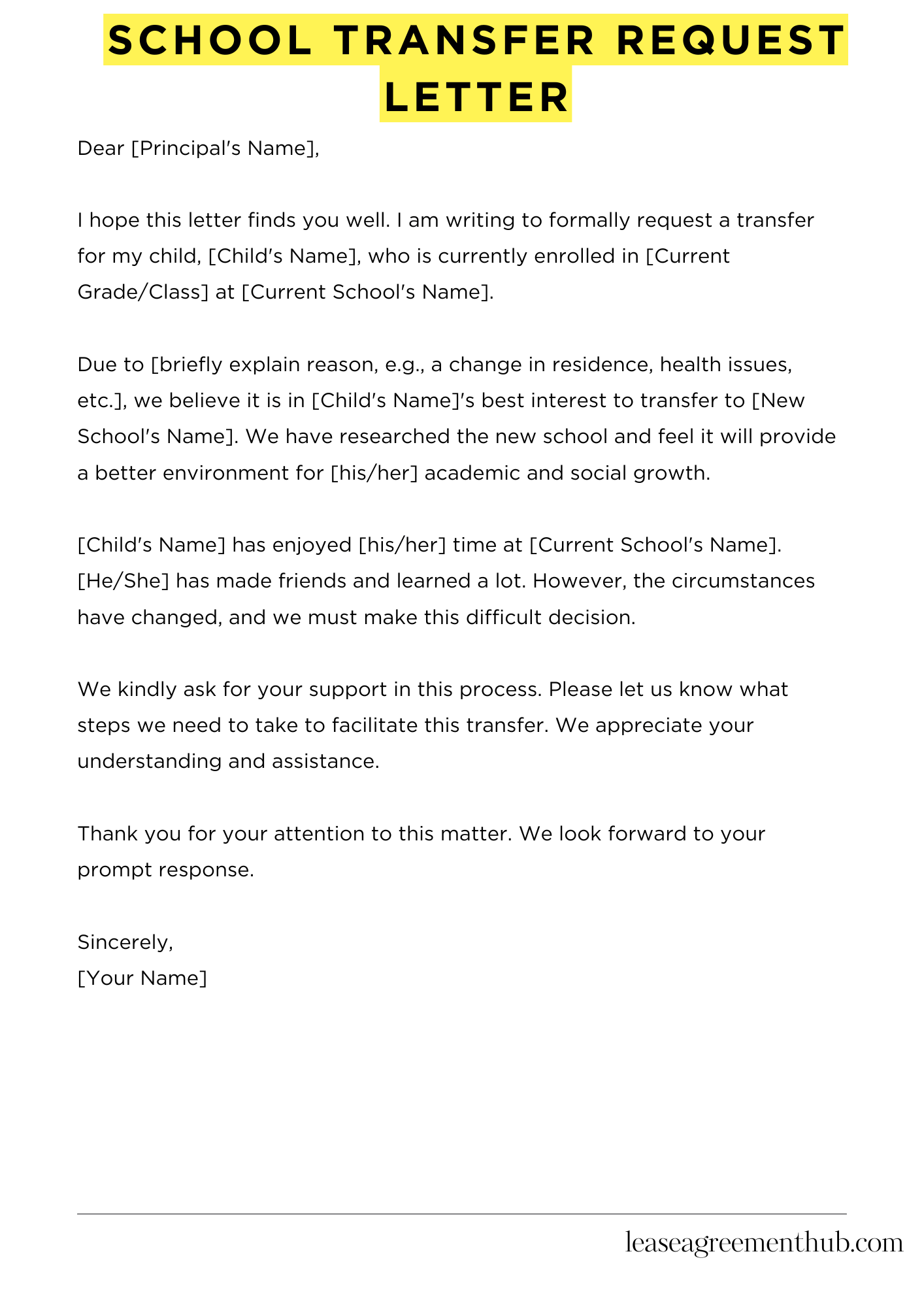 School Transfer Request Letter