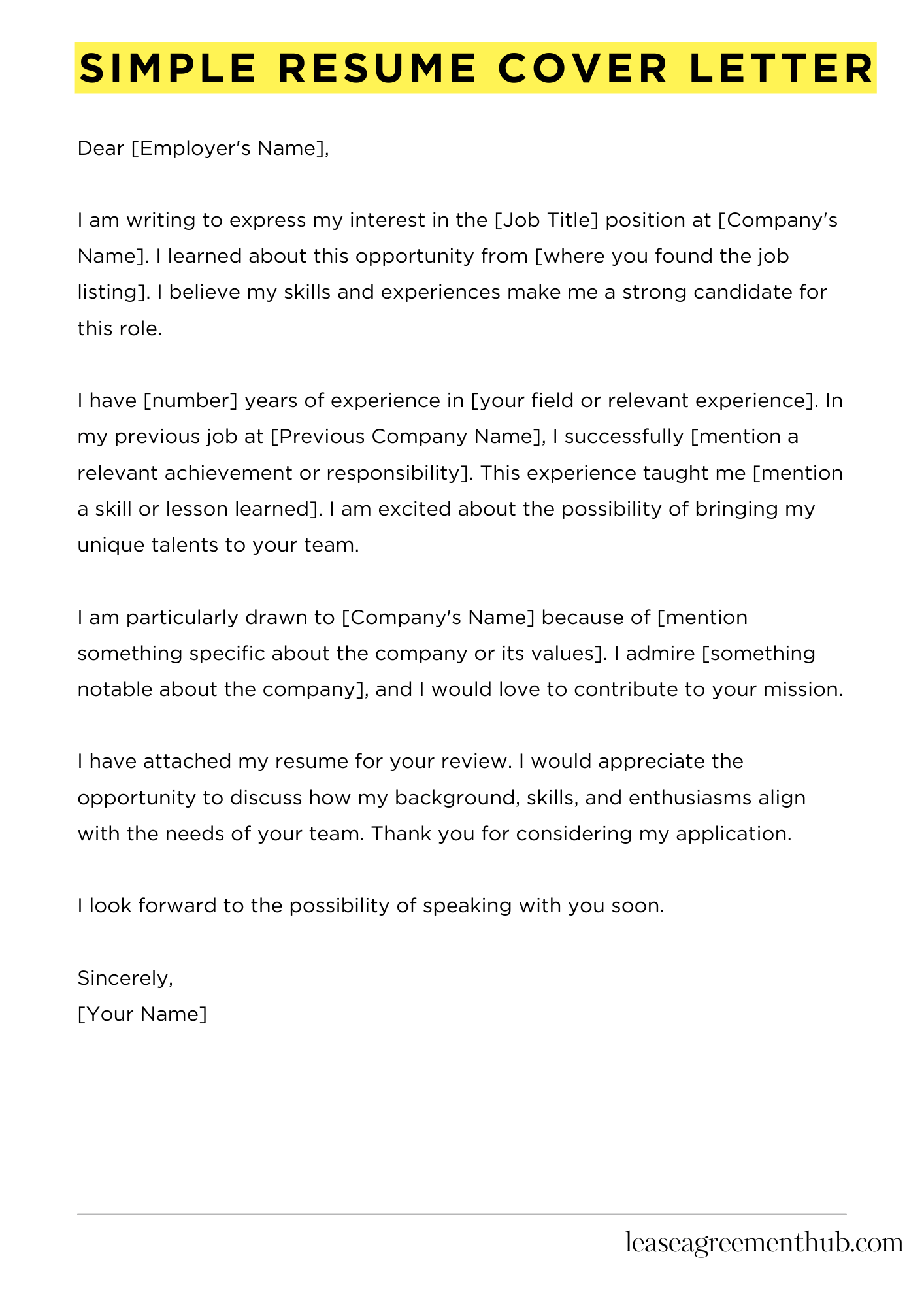 Simple Resume Cover Letter