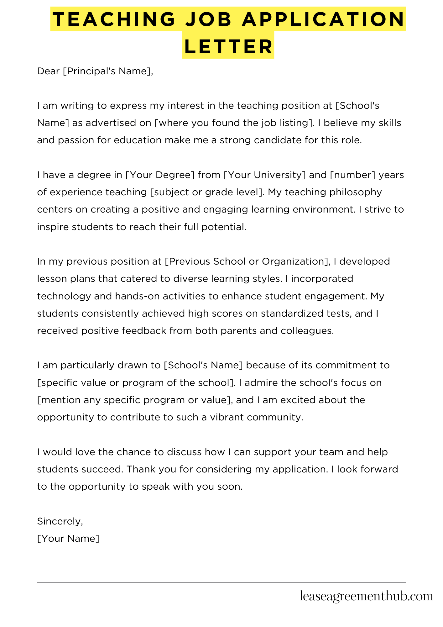 Teaching Job Application Letter