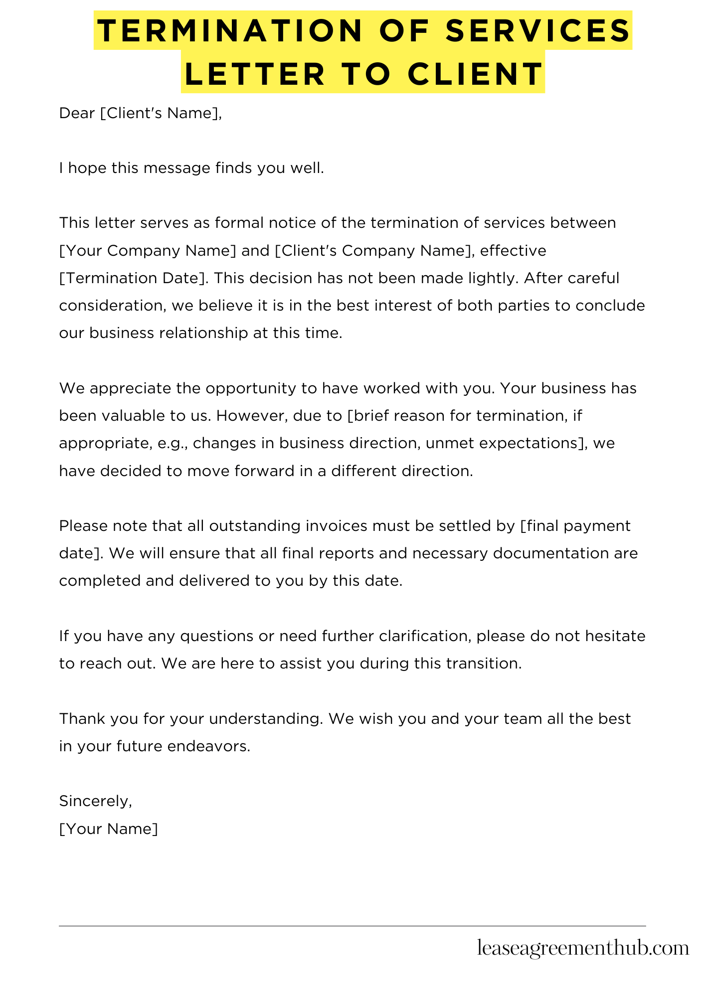 Termination Of Services Letter To Client