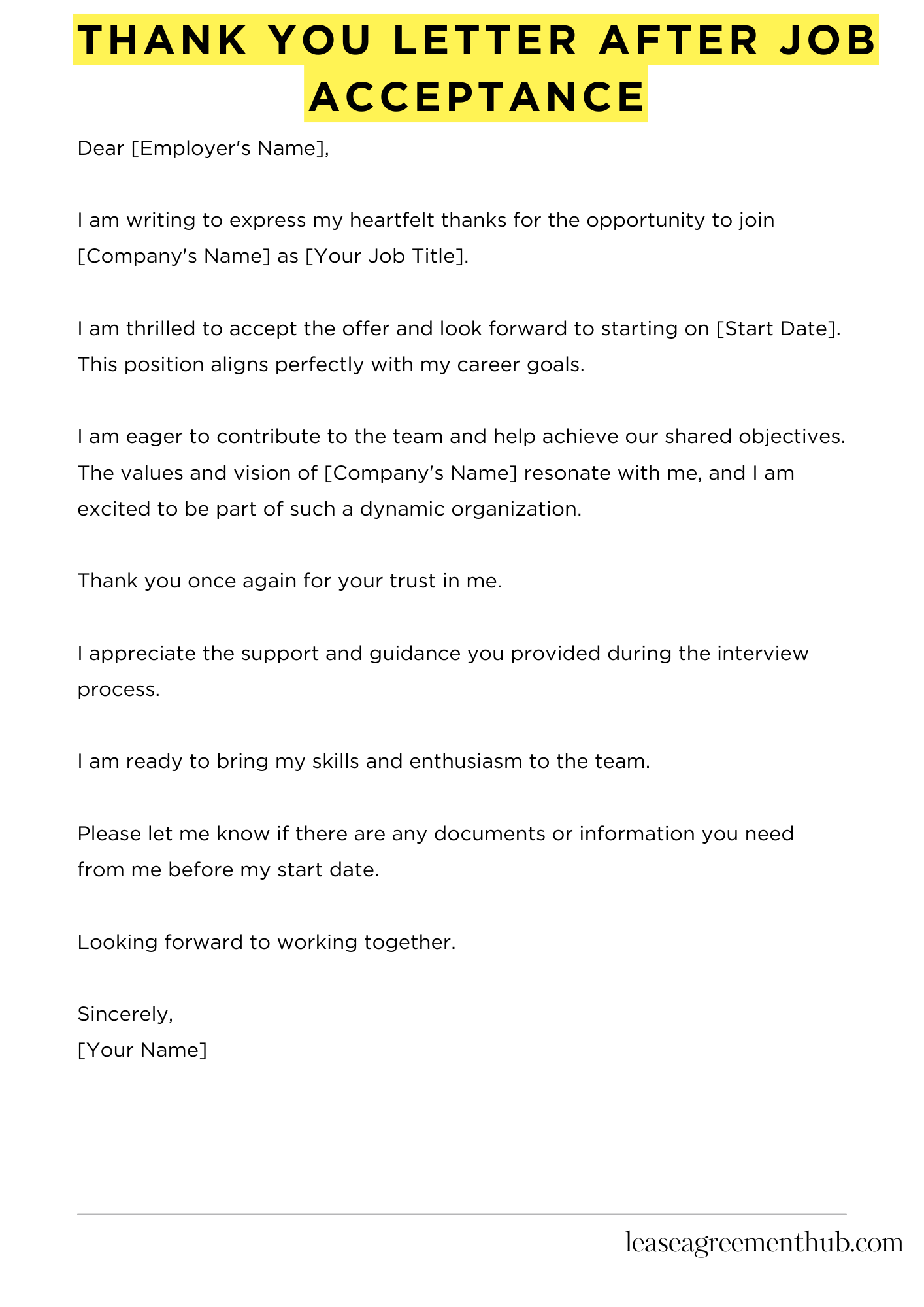Thank You Letter After Job Acceptance