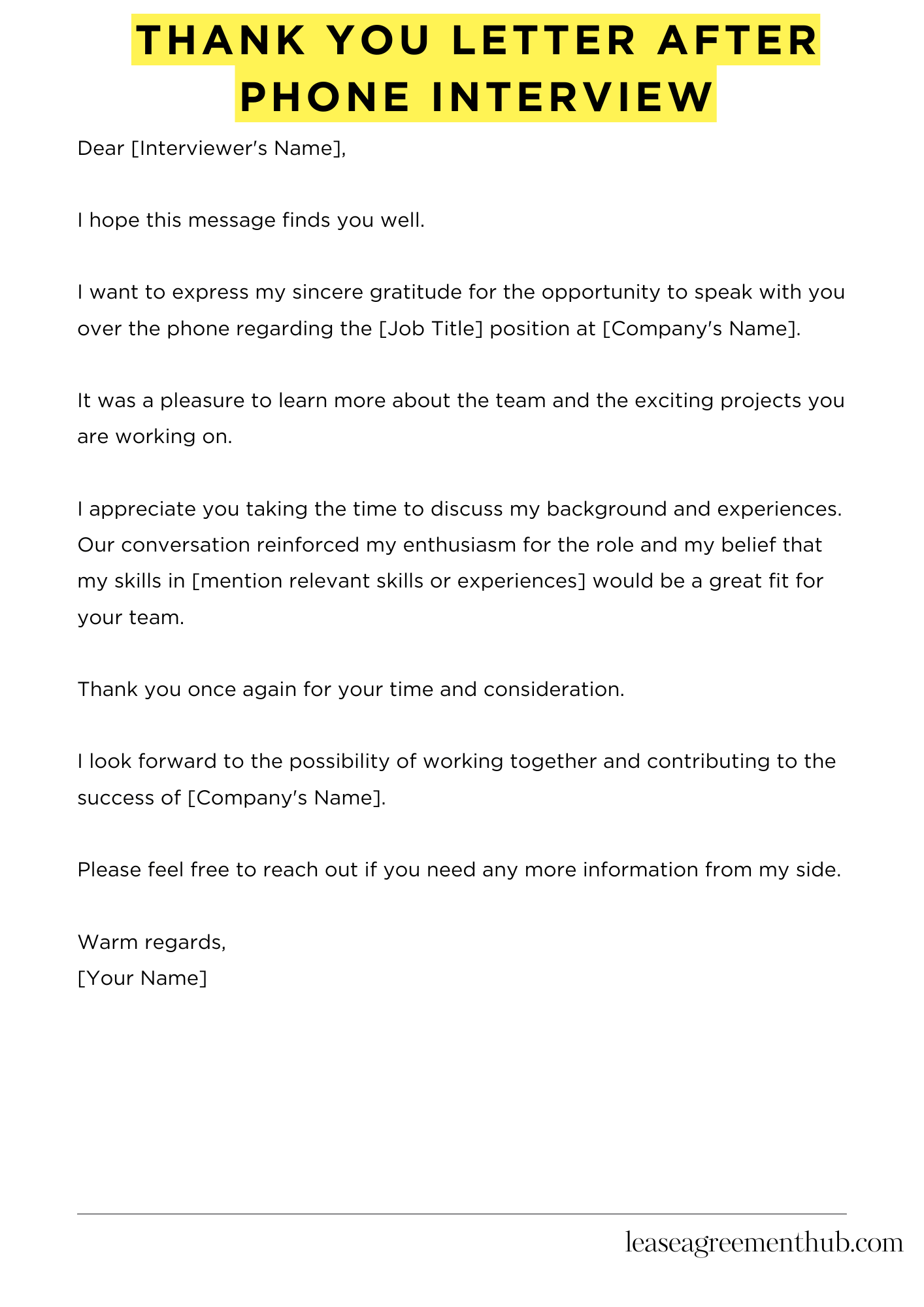 Thank You Letter After Phone Interview