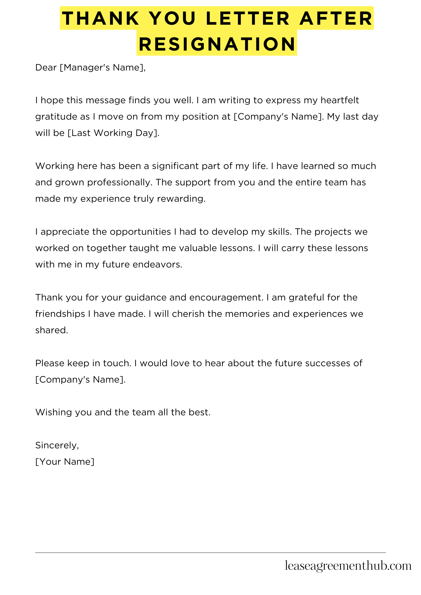 Thank You Letter After Resignation