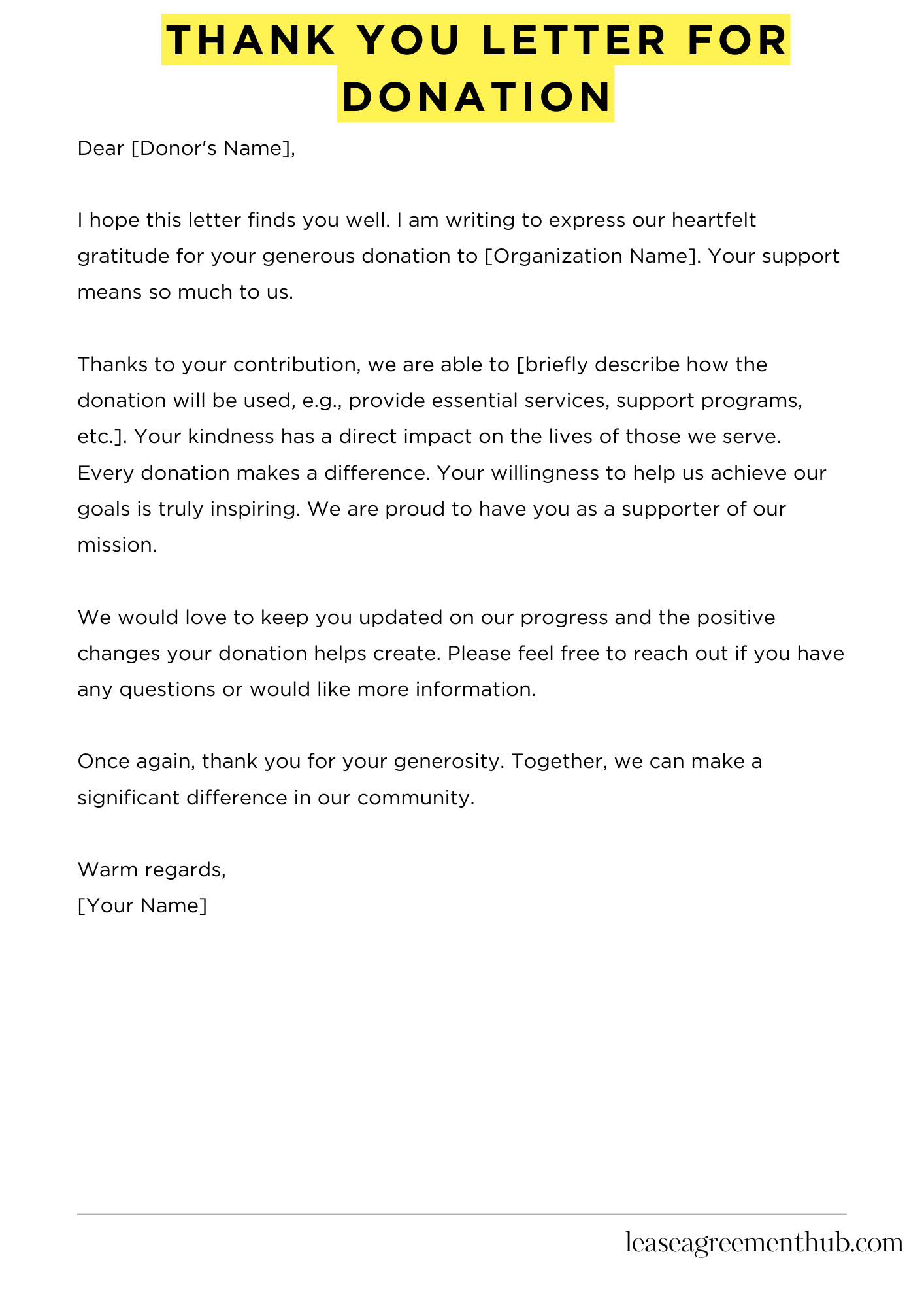 Thank You Letter For Donation