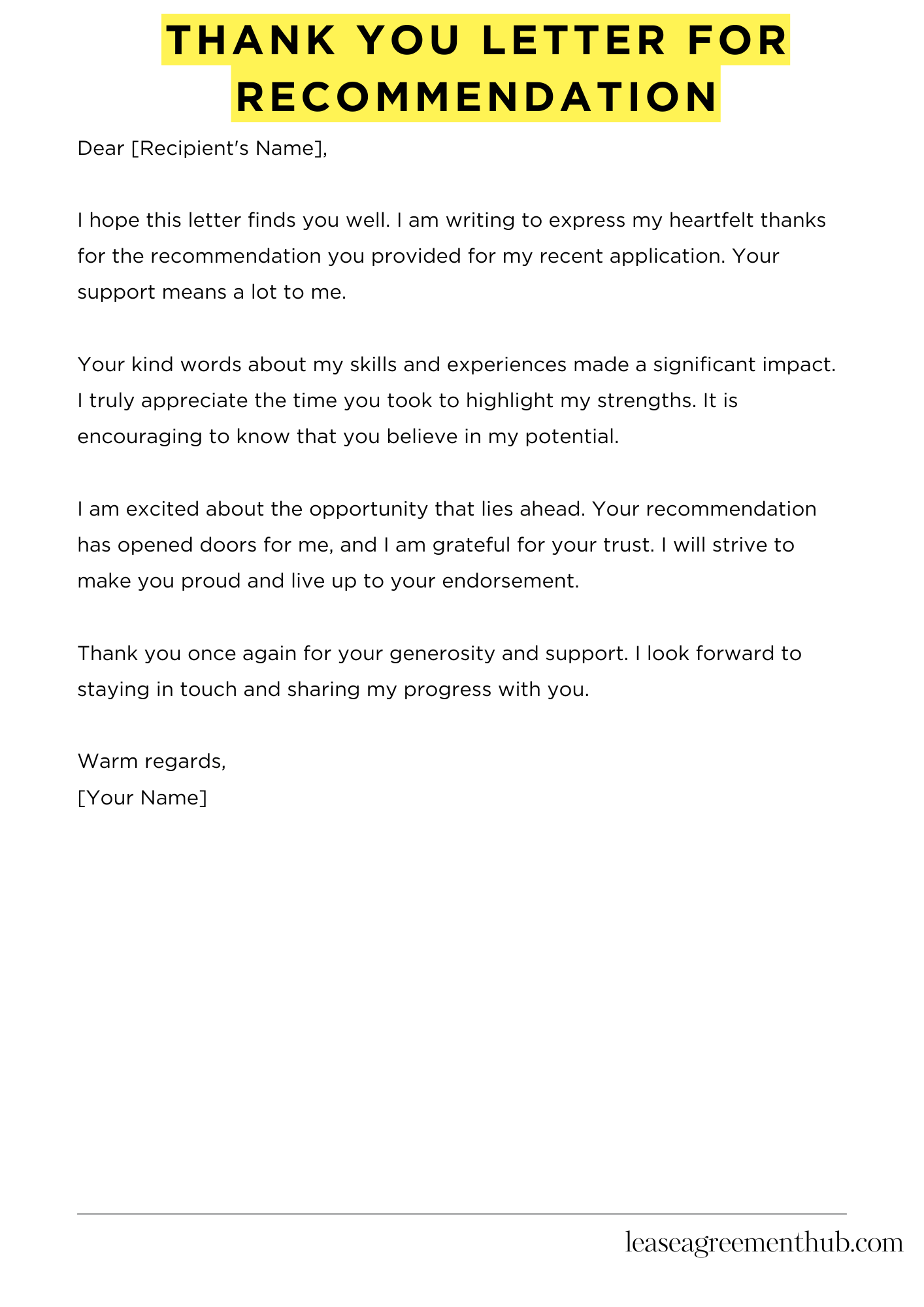 Thank You Letter For Recommendation