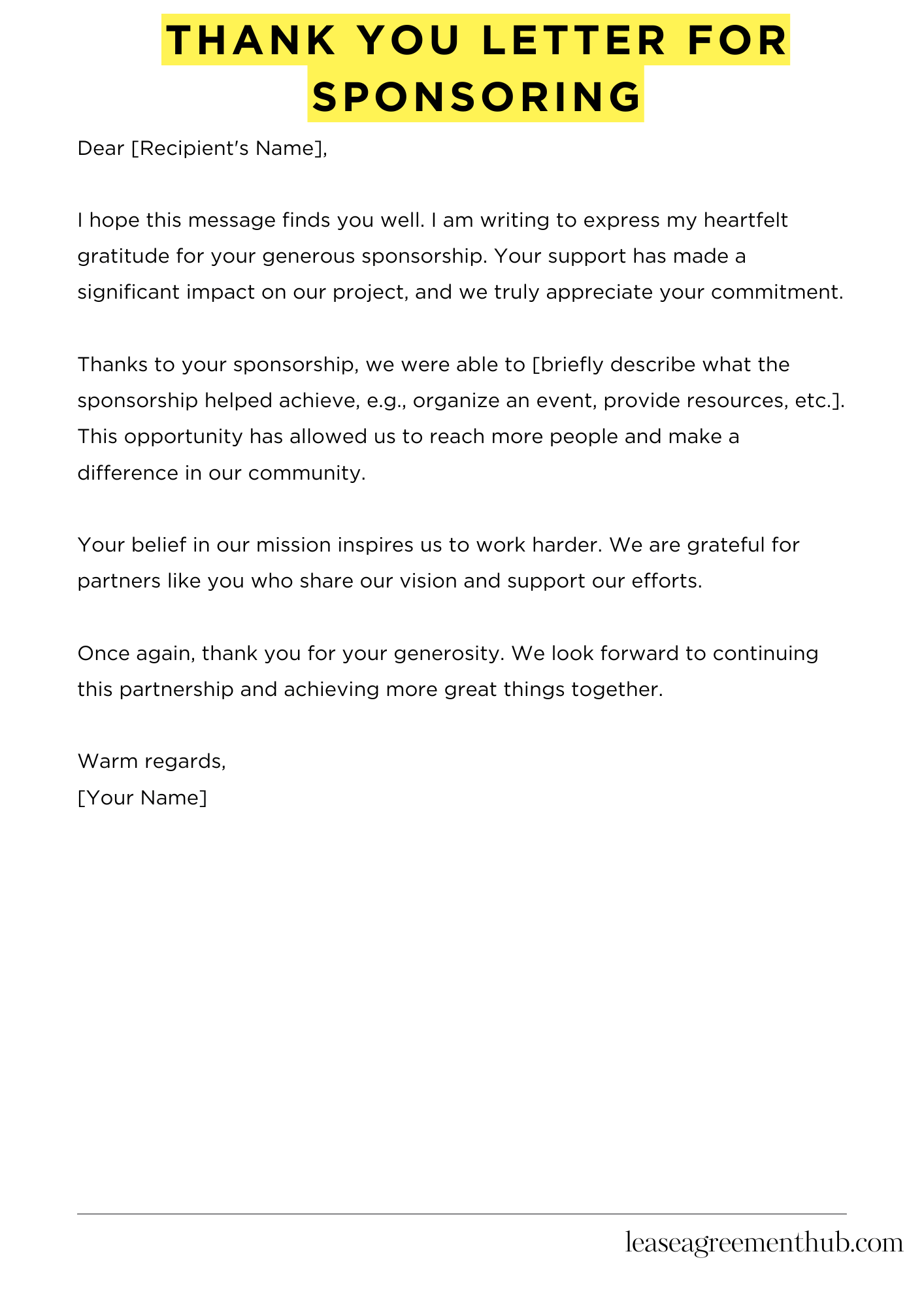 Thank You Letter For Sponsoring