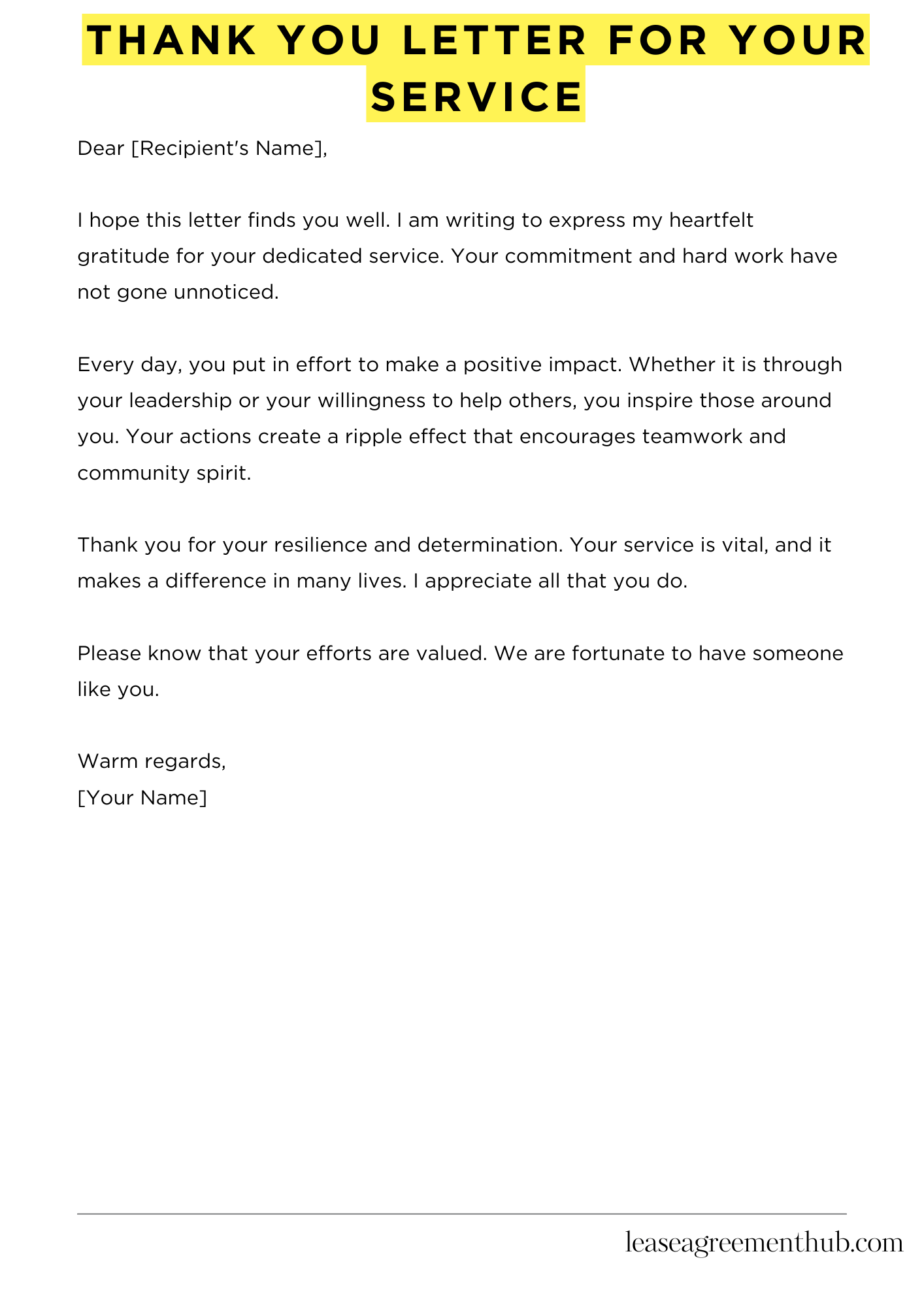 Thank You Letter For Your Service
