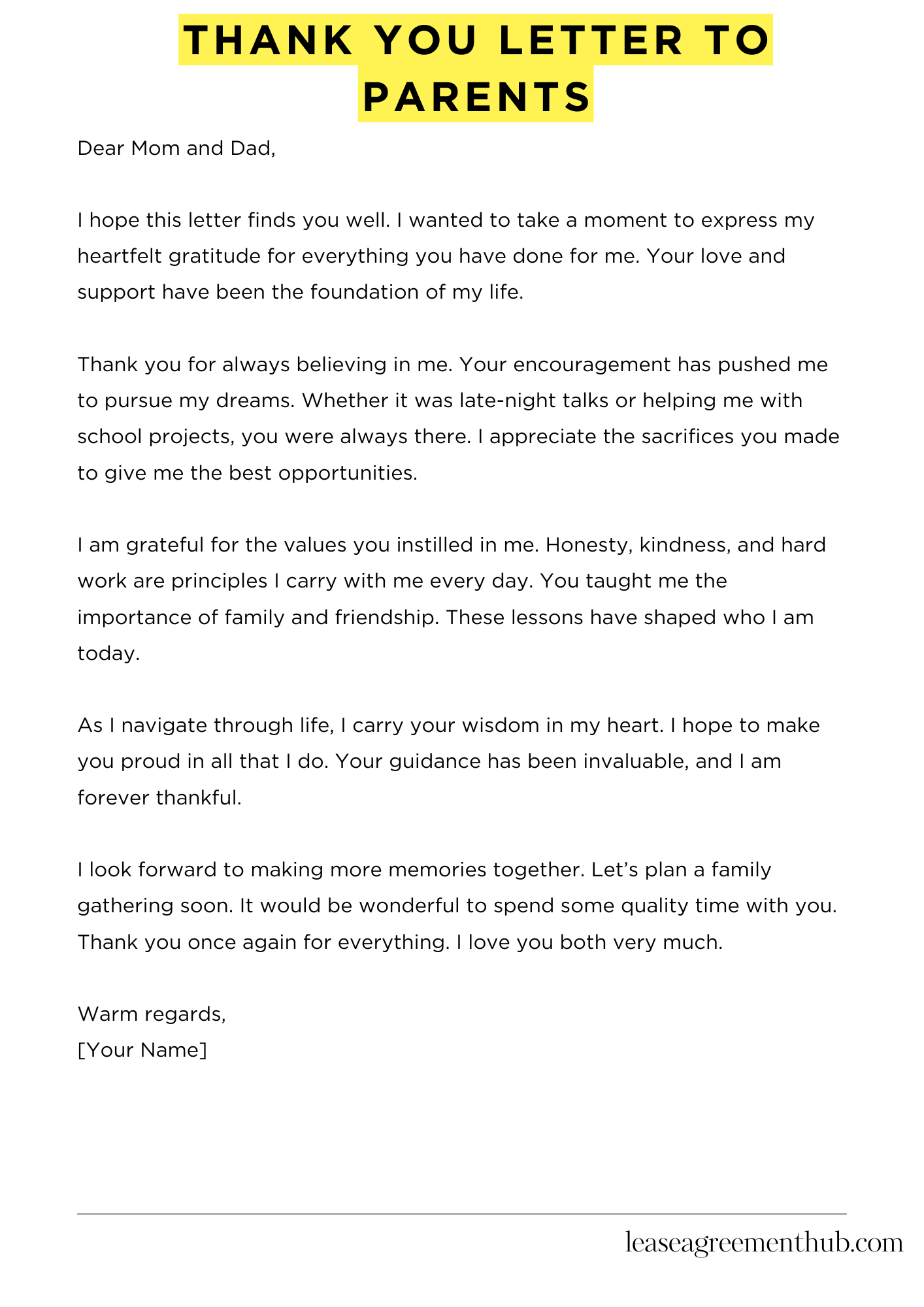 Thank You Letter To Parents