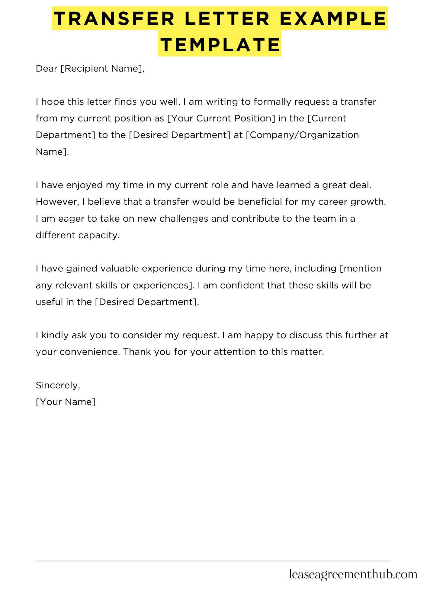 Transfer Letter Example Template