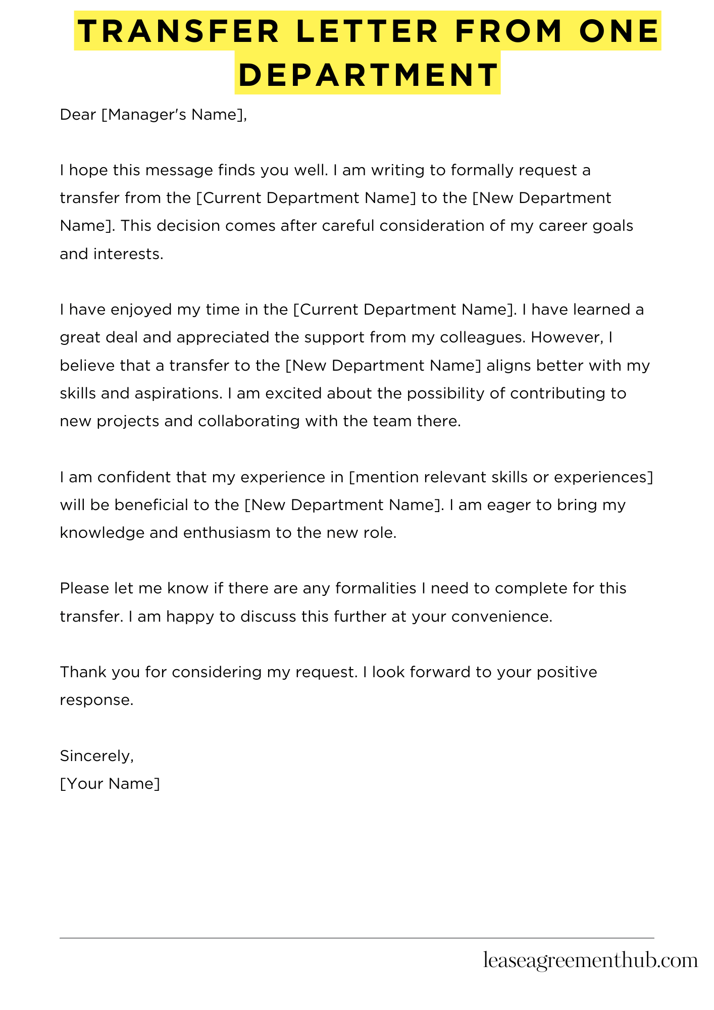 Transfer Letter From One Department