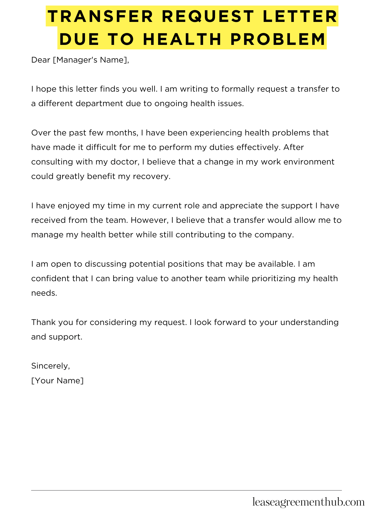 Transfer Request Letter Due To Health Problem