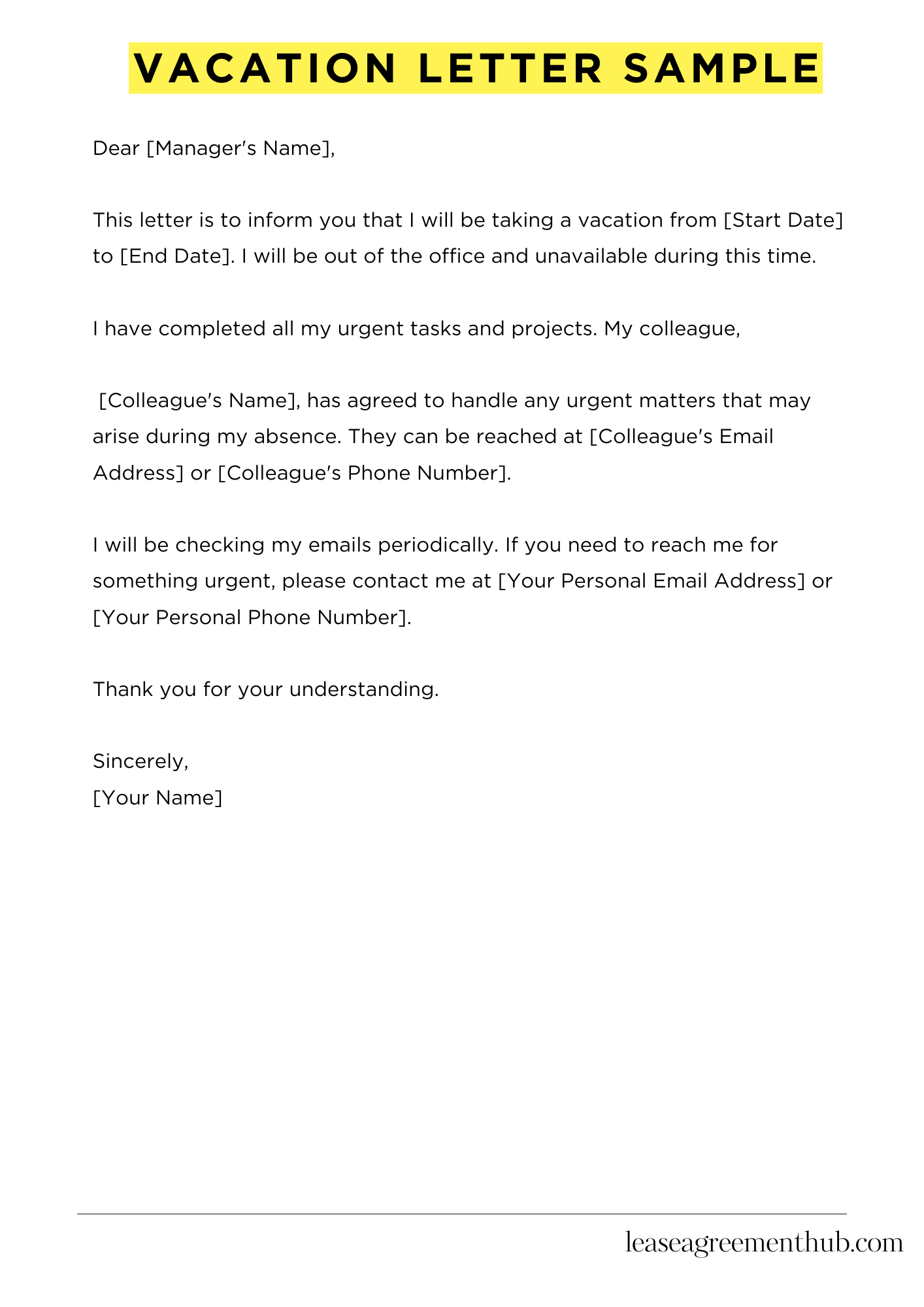 Vacation Letter Sample