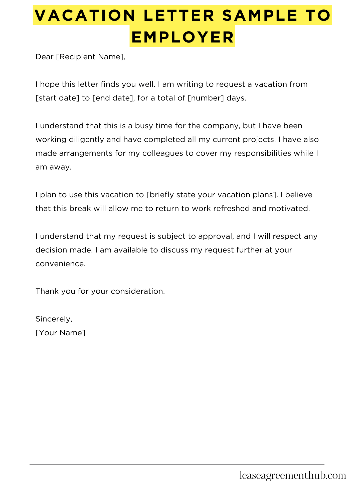 Vacation Letter Sample To Employer