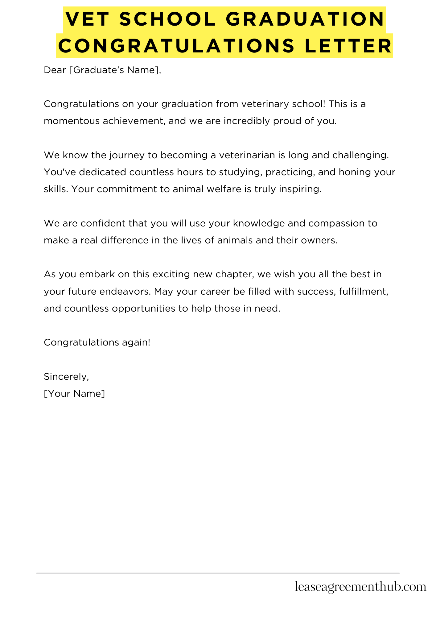 Vet School Graduation Congratulations Letter