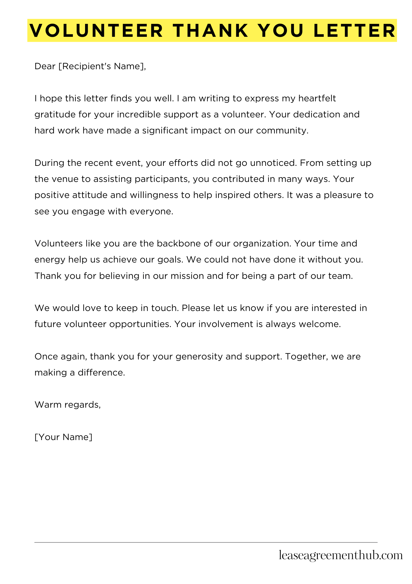 Volunteer Thank You Letter