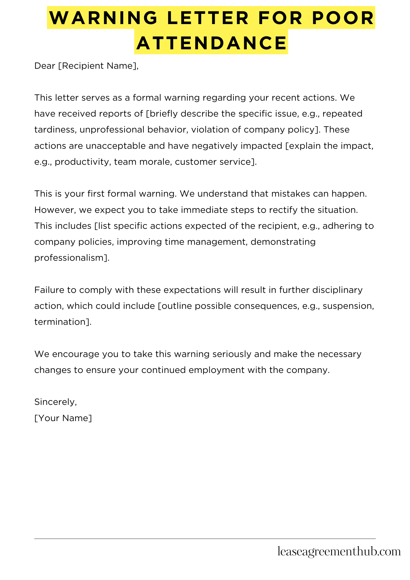 Warning Letter For Poor Attendance