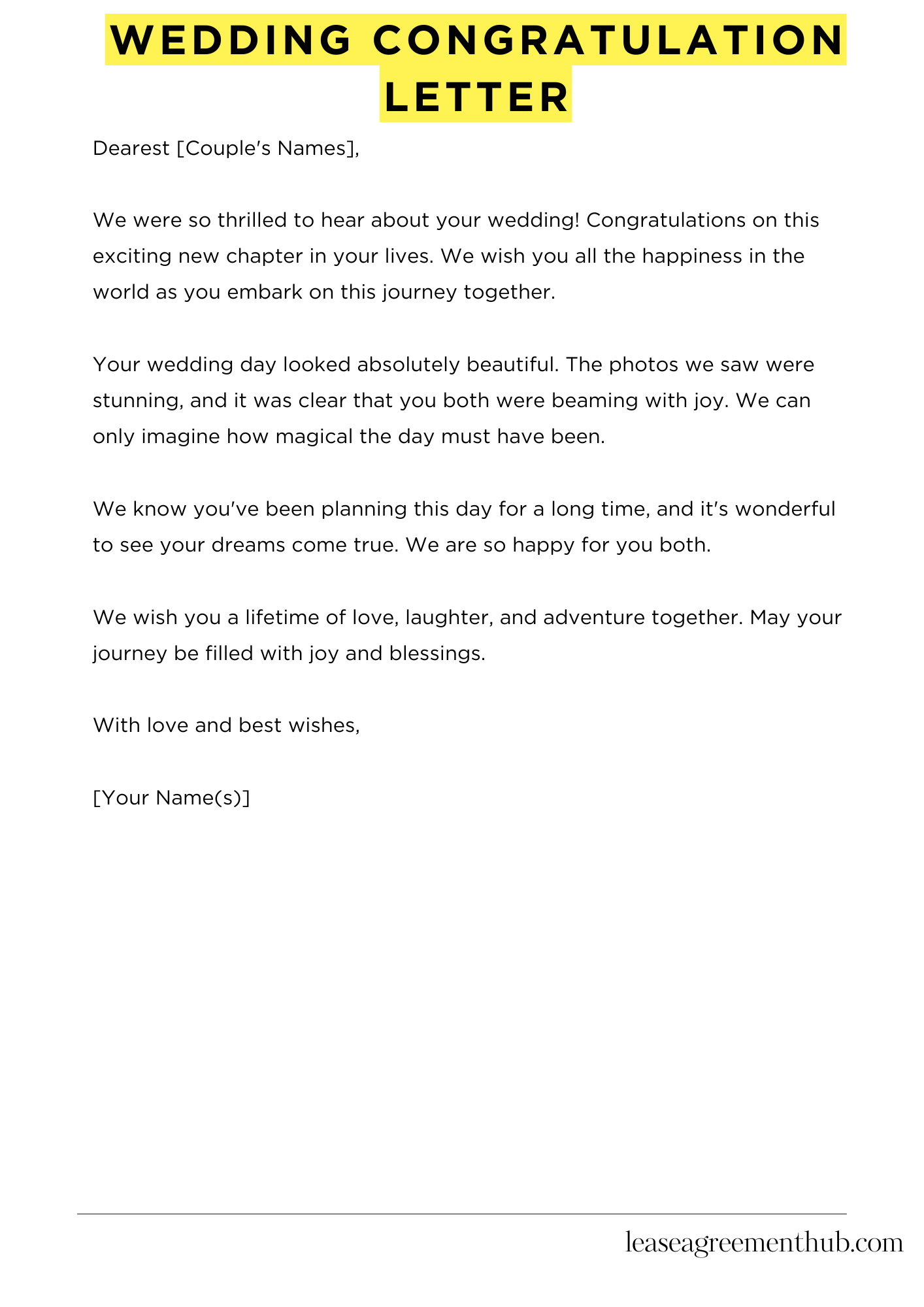 Wedding Congratulation Letter