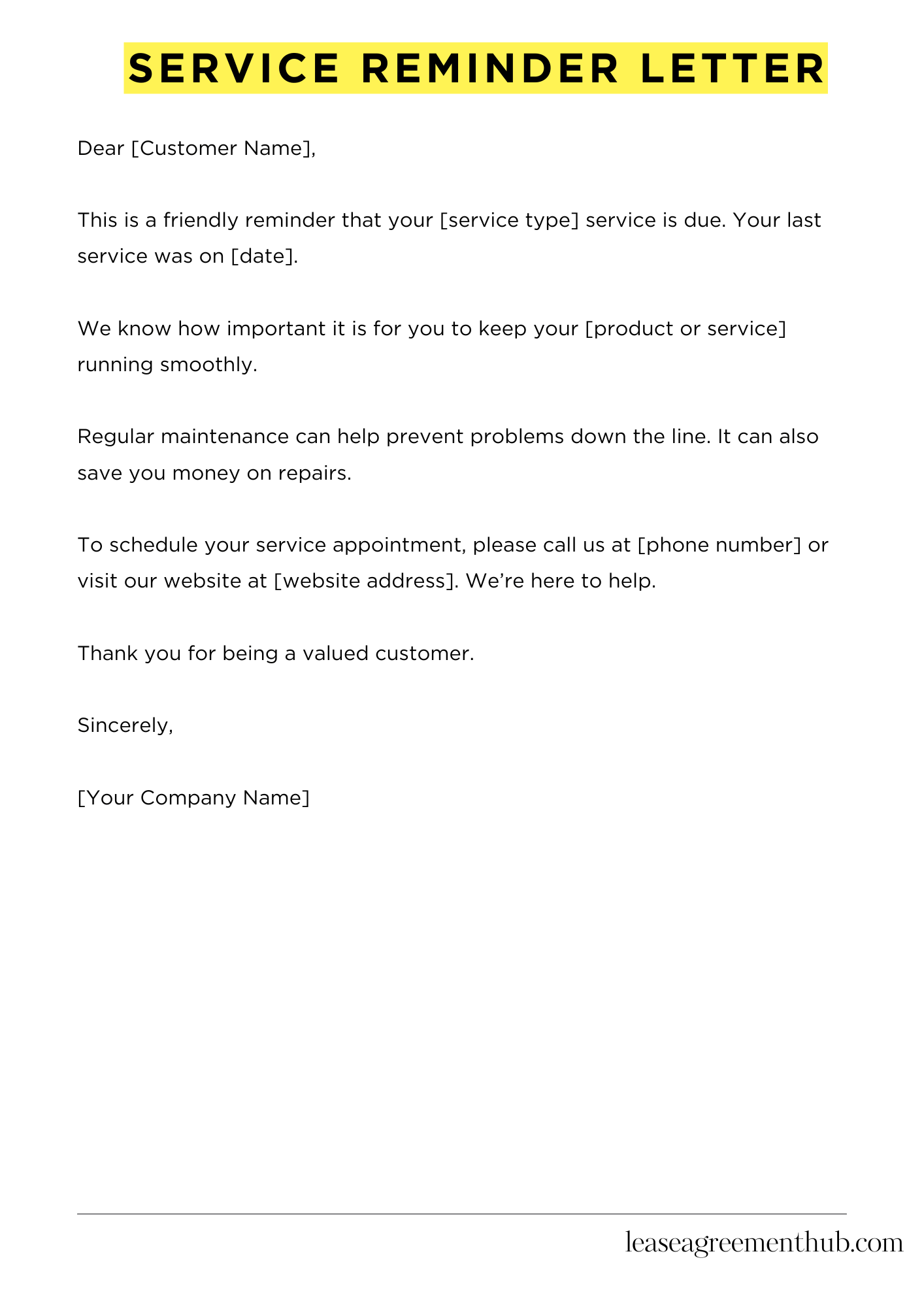 Service Reminder Letter