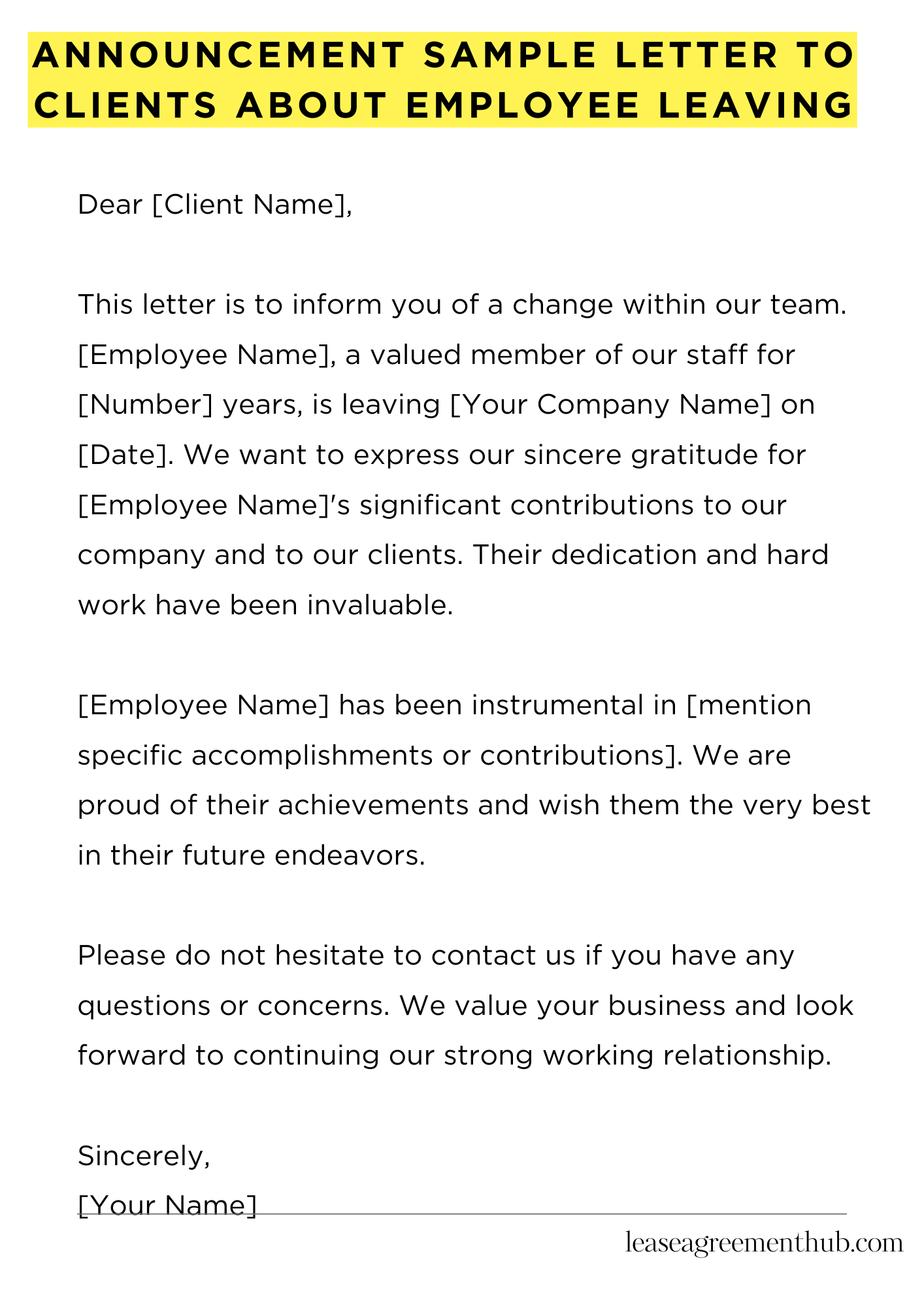 Announcement Sample Letter To Clients About Employee Leaving