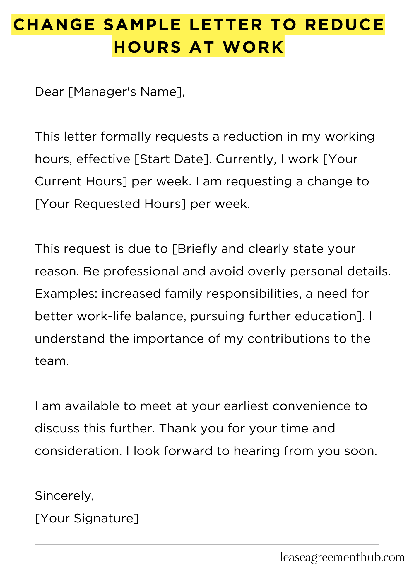 Change Sample Letter To Reduce Hours At Work