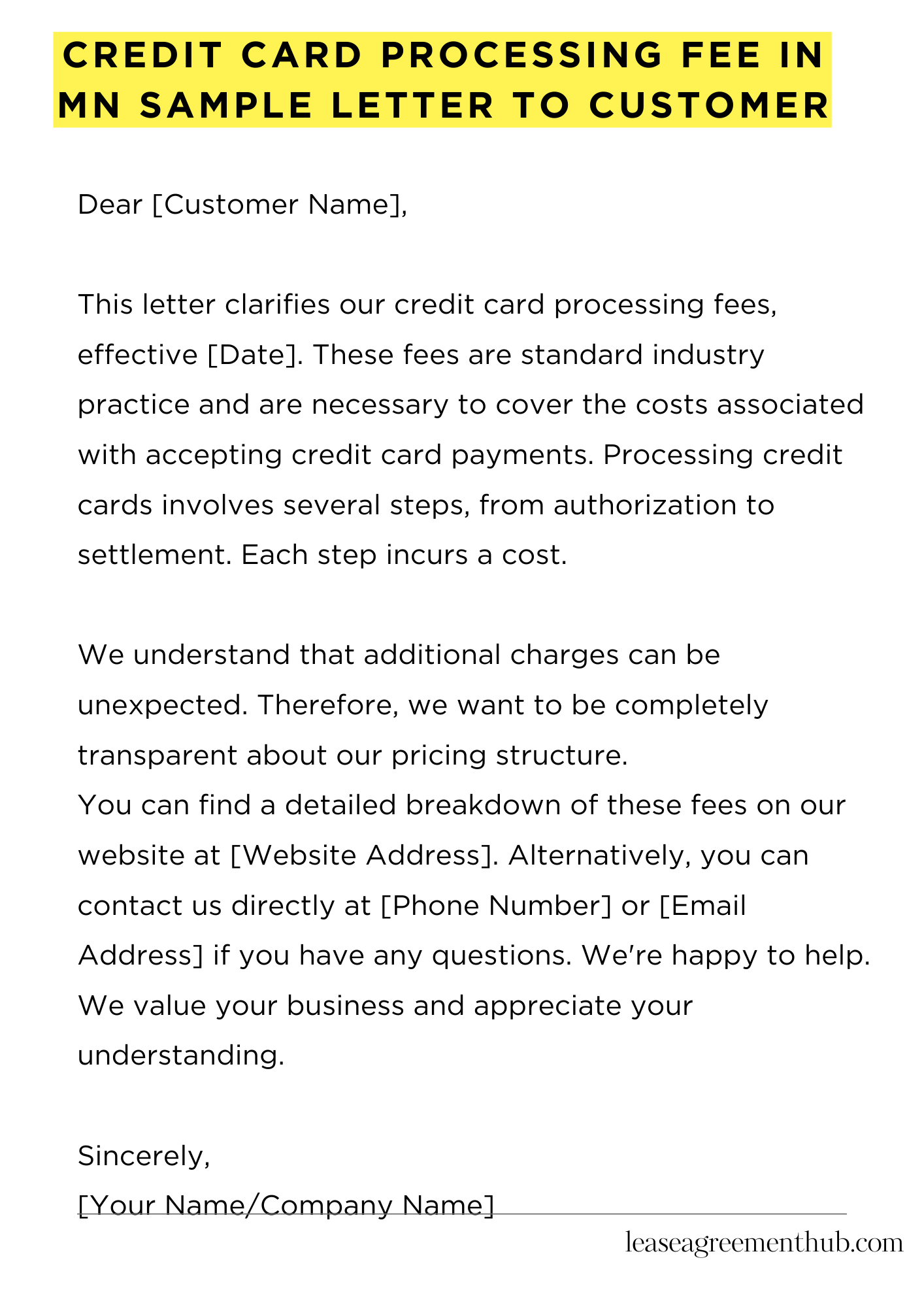 Credit Card Processing Fee In Mn Sample Letter To Customer