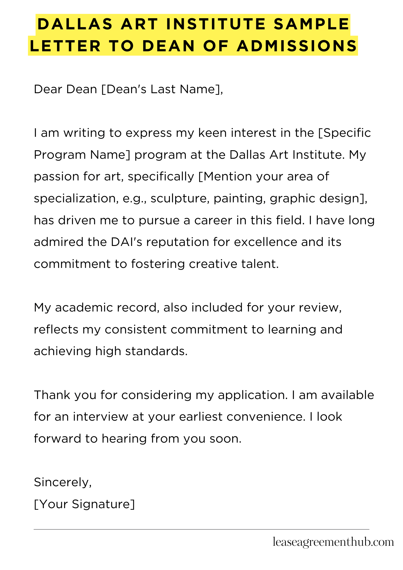 Dallas Art Institute Sample Letter To Dean Of Admissions