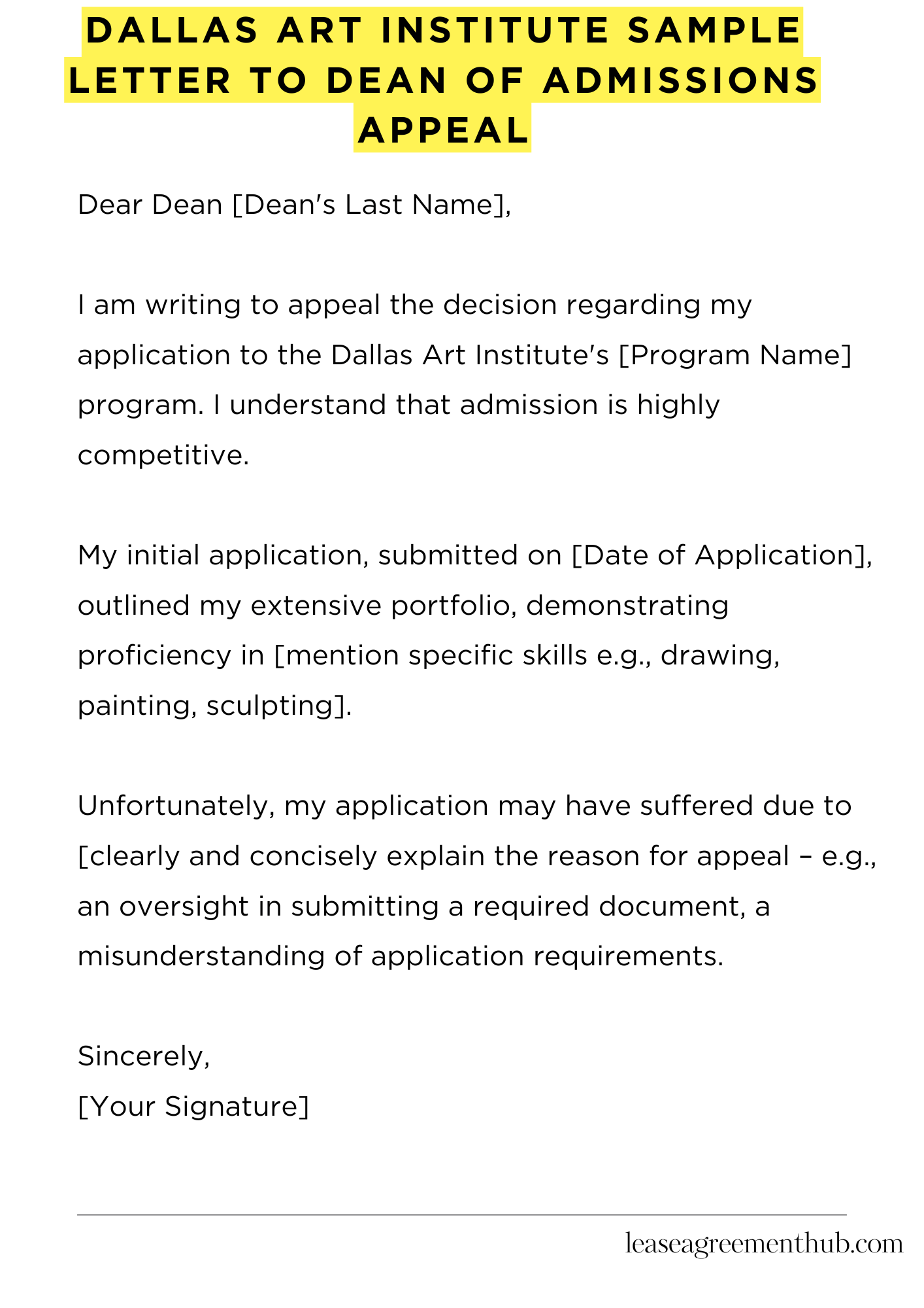 Dallas Art Institute Sample Letter To Dean Of Admissions Appeal