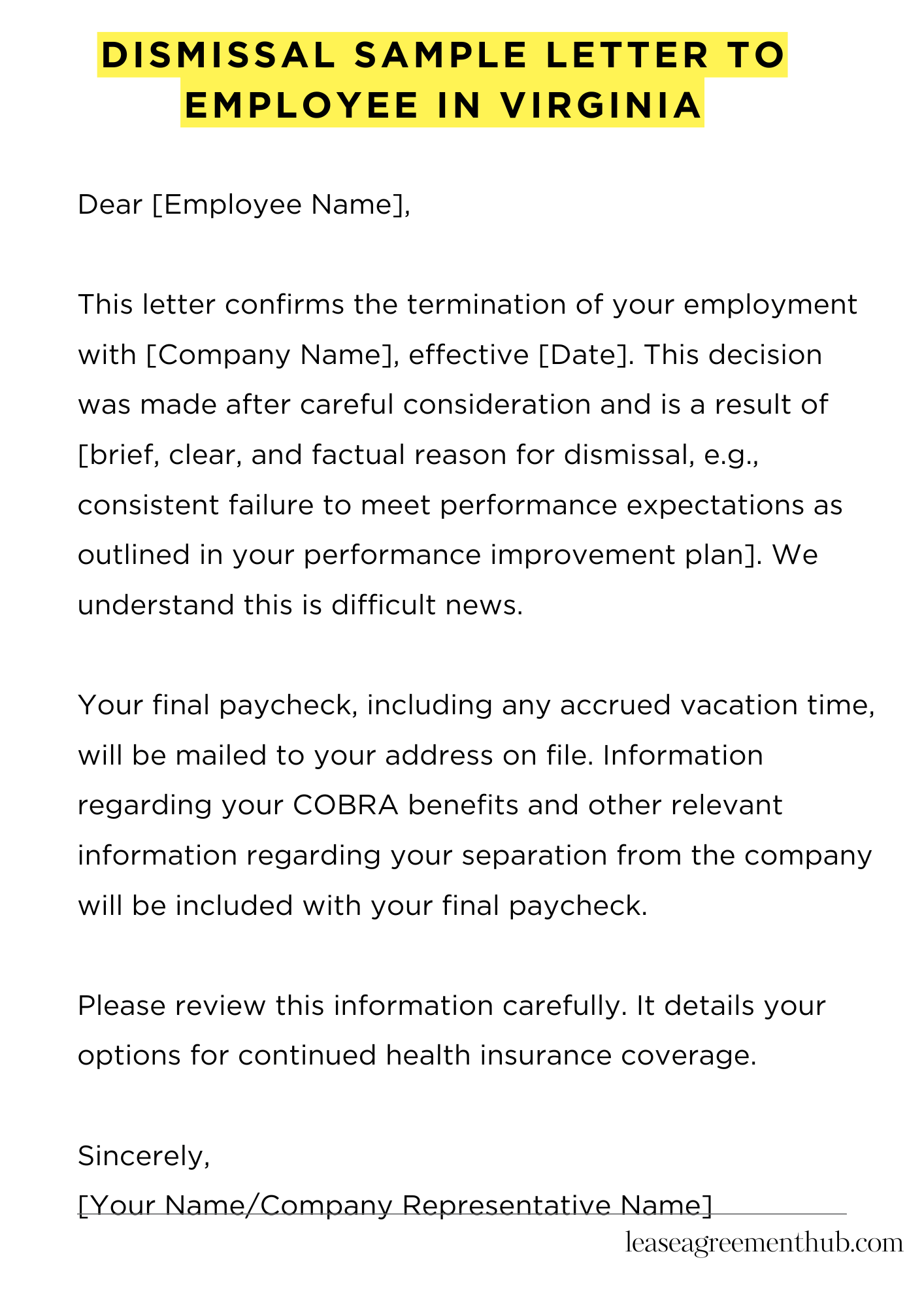 Dismissal Sample Letter To Employee In Virginia