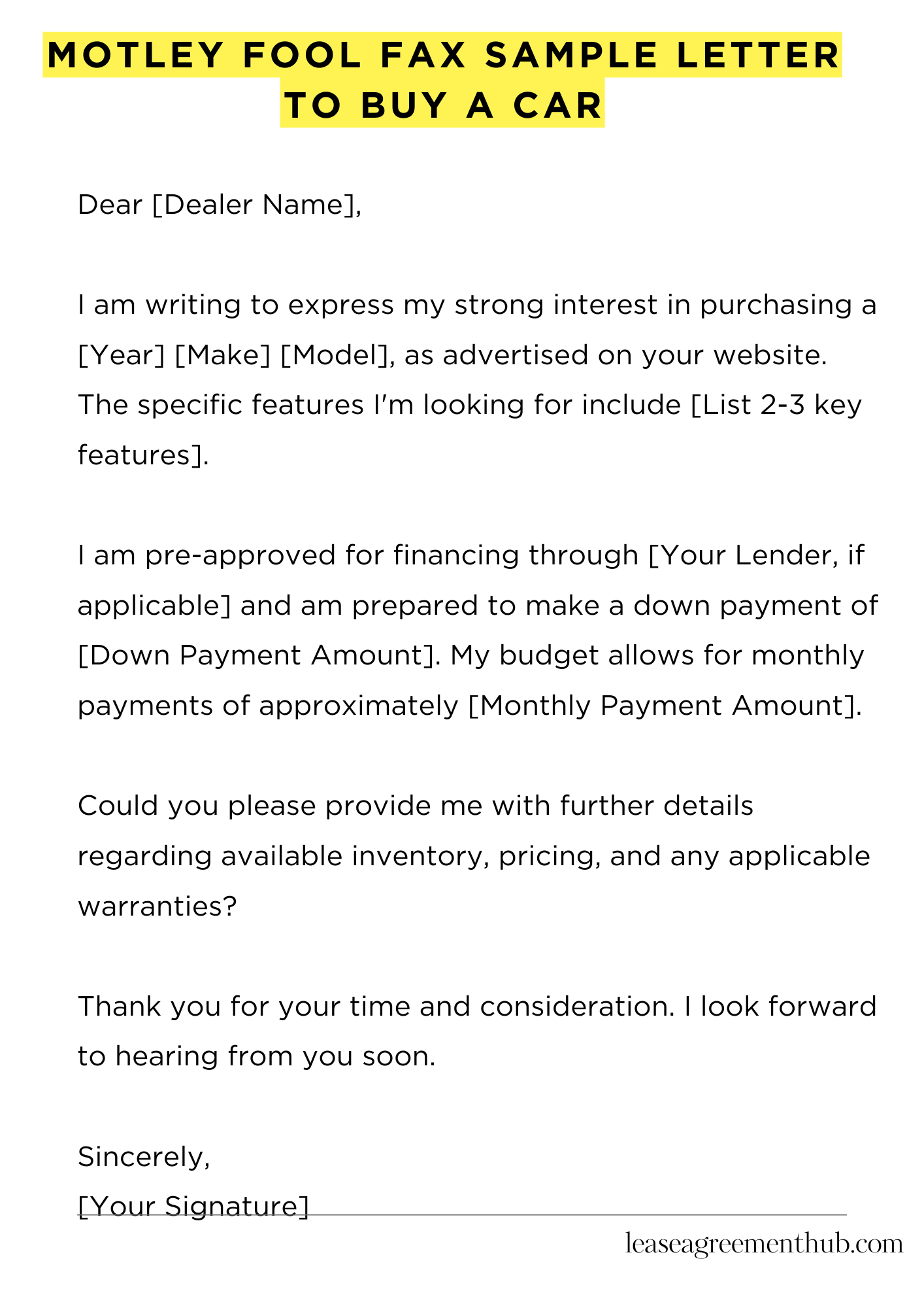 Motley Fool Fax Sample Letter To Buy A Car