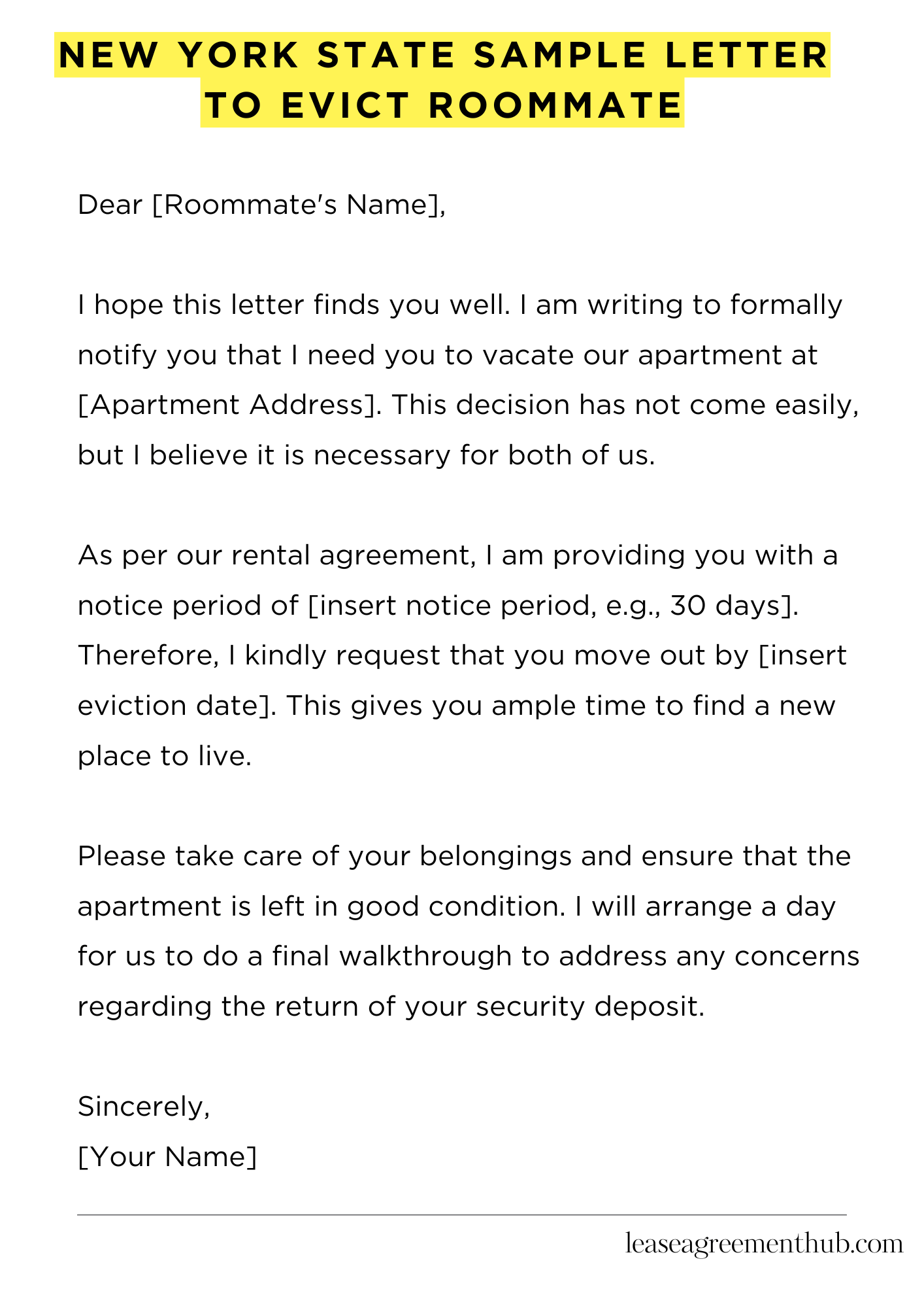 New York State Sample Letter To Evict Roommate