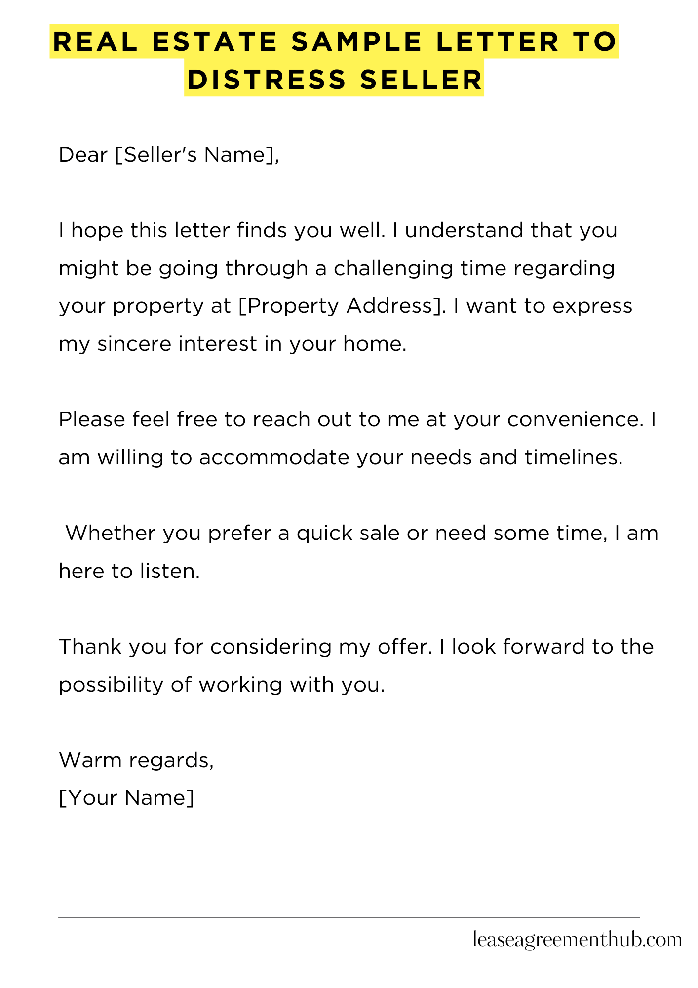 Real Estate Sample Letter To Distress Seller