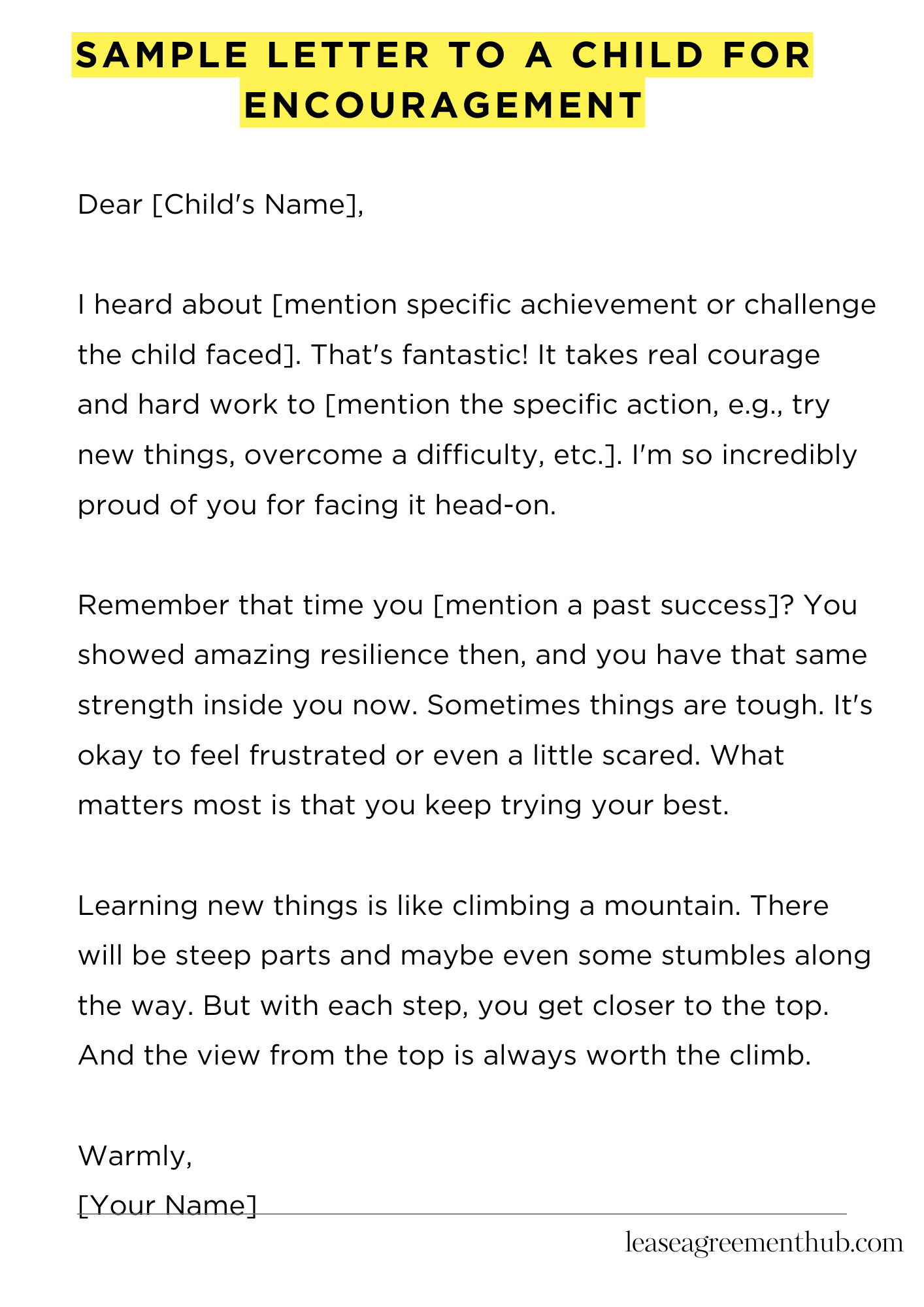 Sample Letter To A Child For Encouragement