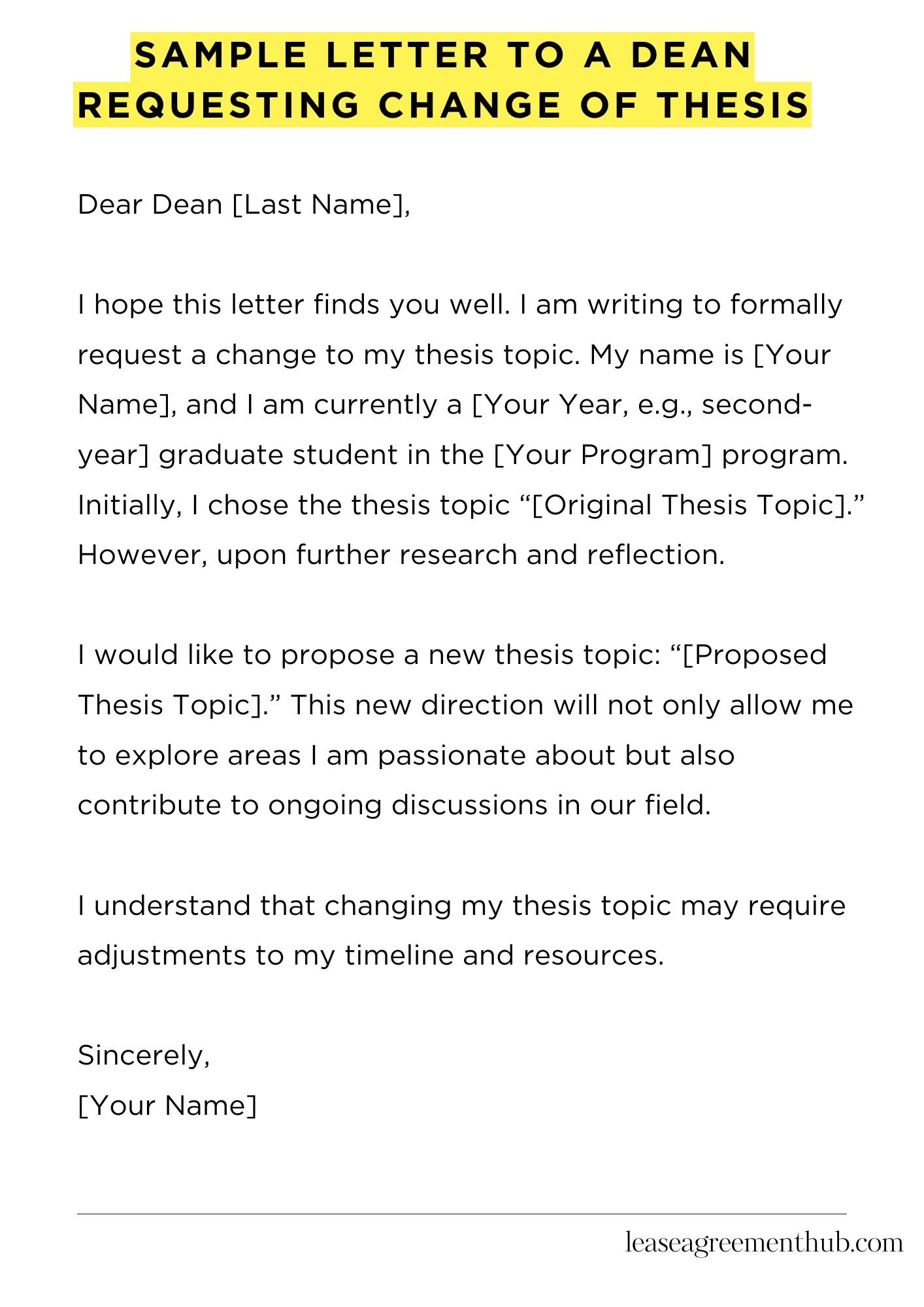 Sample Letter To A Dean Requesting Change Of Thesis