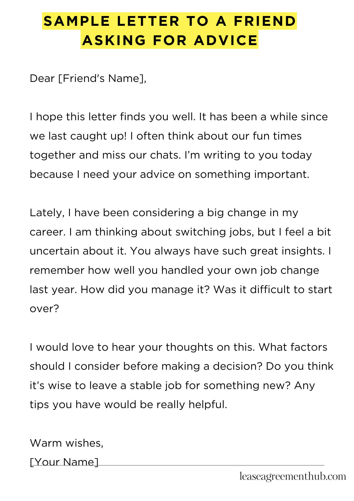 Sample Letter To A Friend Asking For Advice