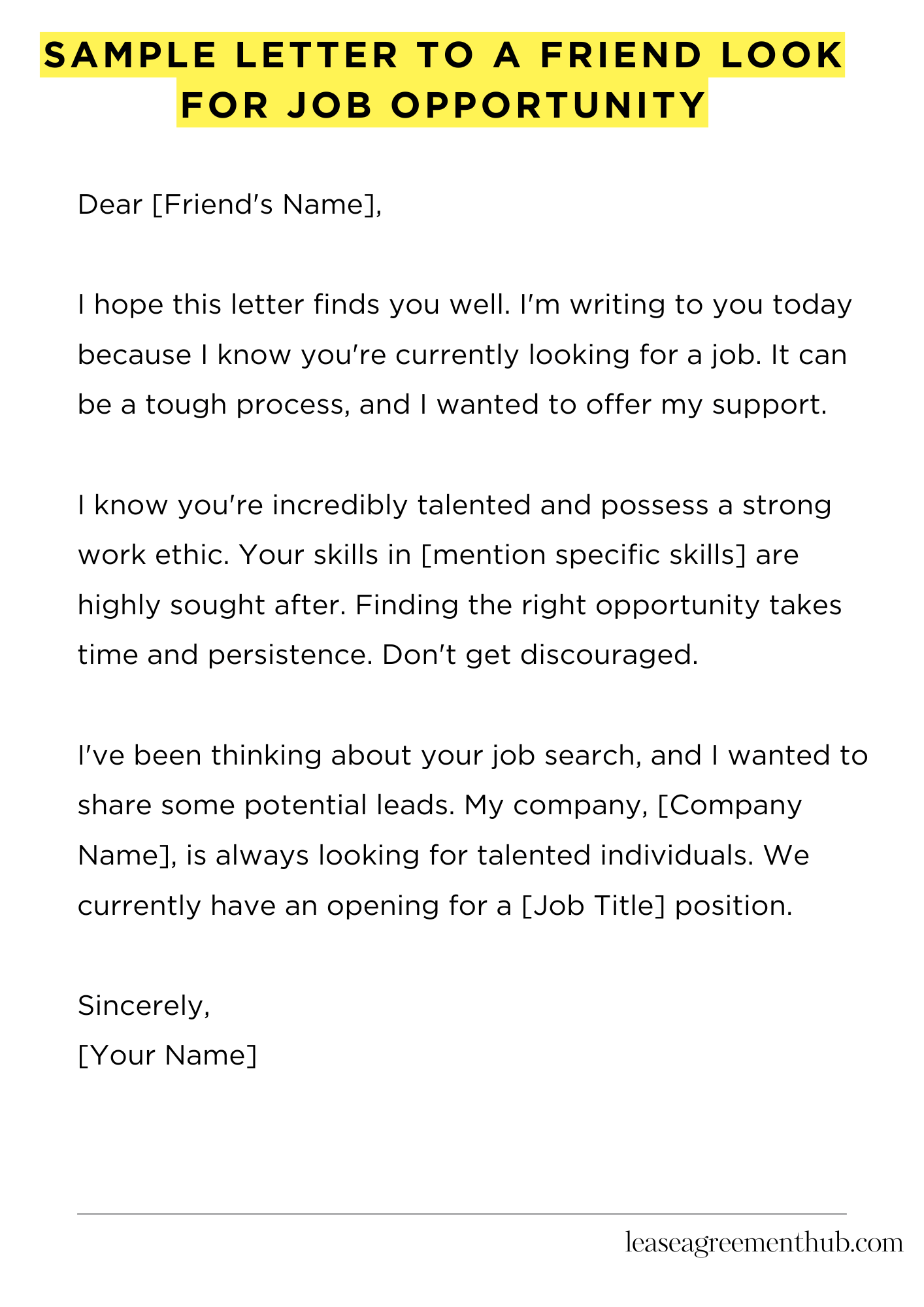 Sample Letter To A Friend Look For Job Opportunity