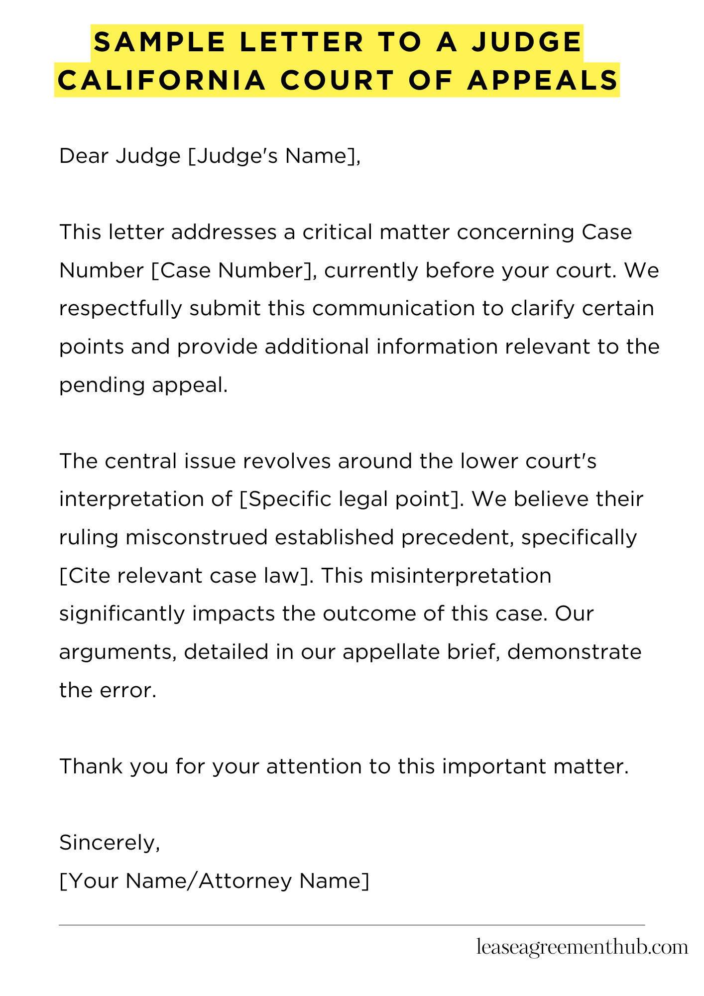 Sample Letter To A Judge California Court Of Appeals