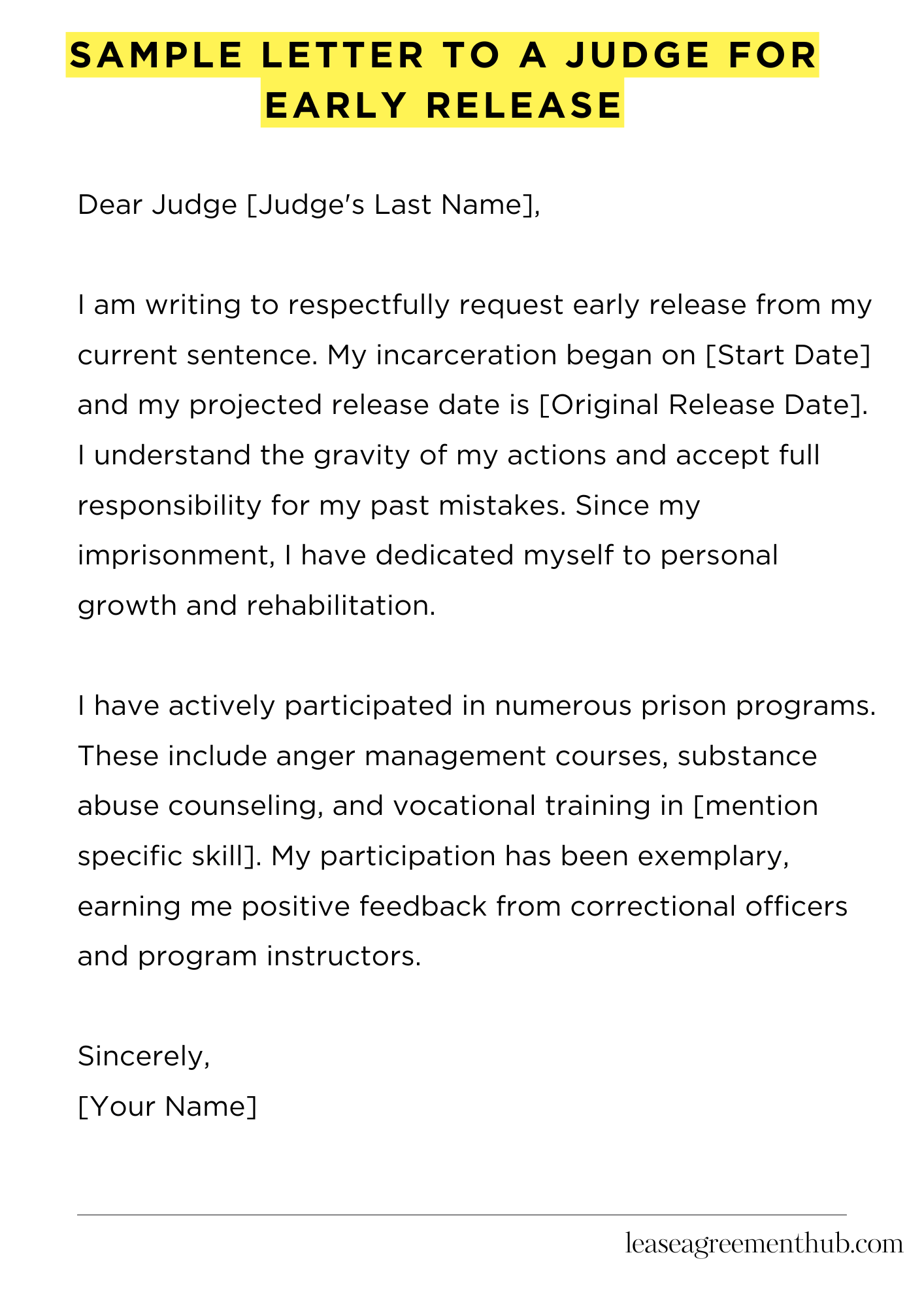 Sample Letter To A Judge For Early Release
