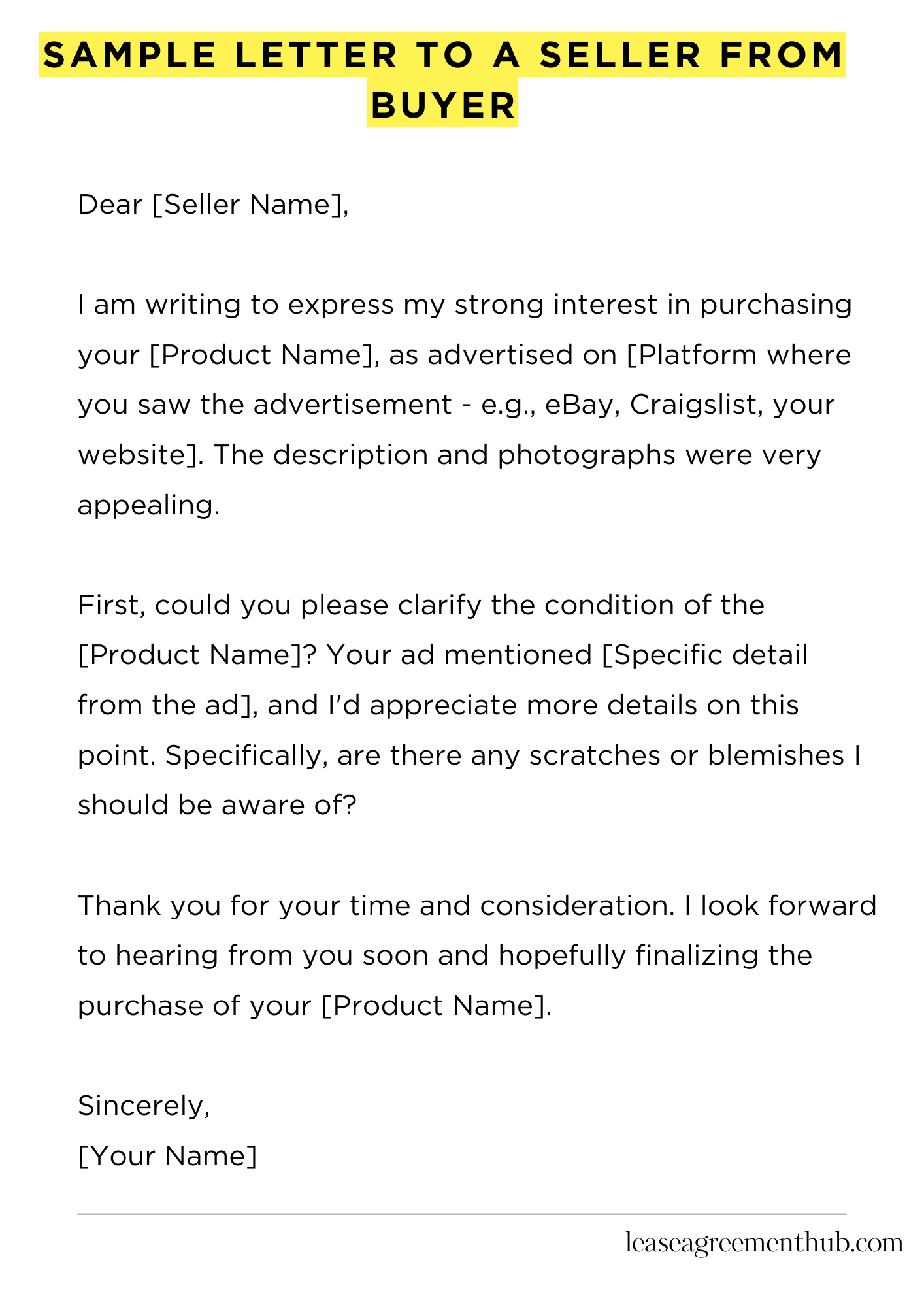 Sample Letter To A Seller From Buyer