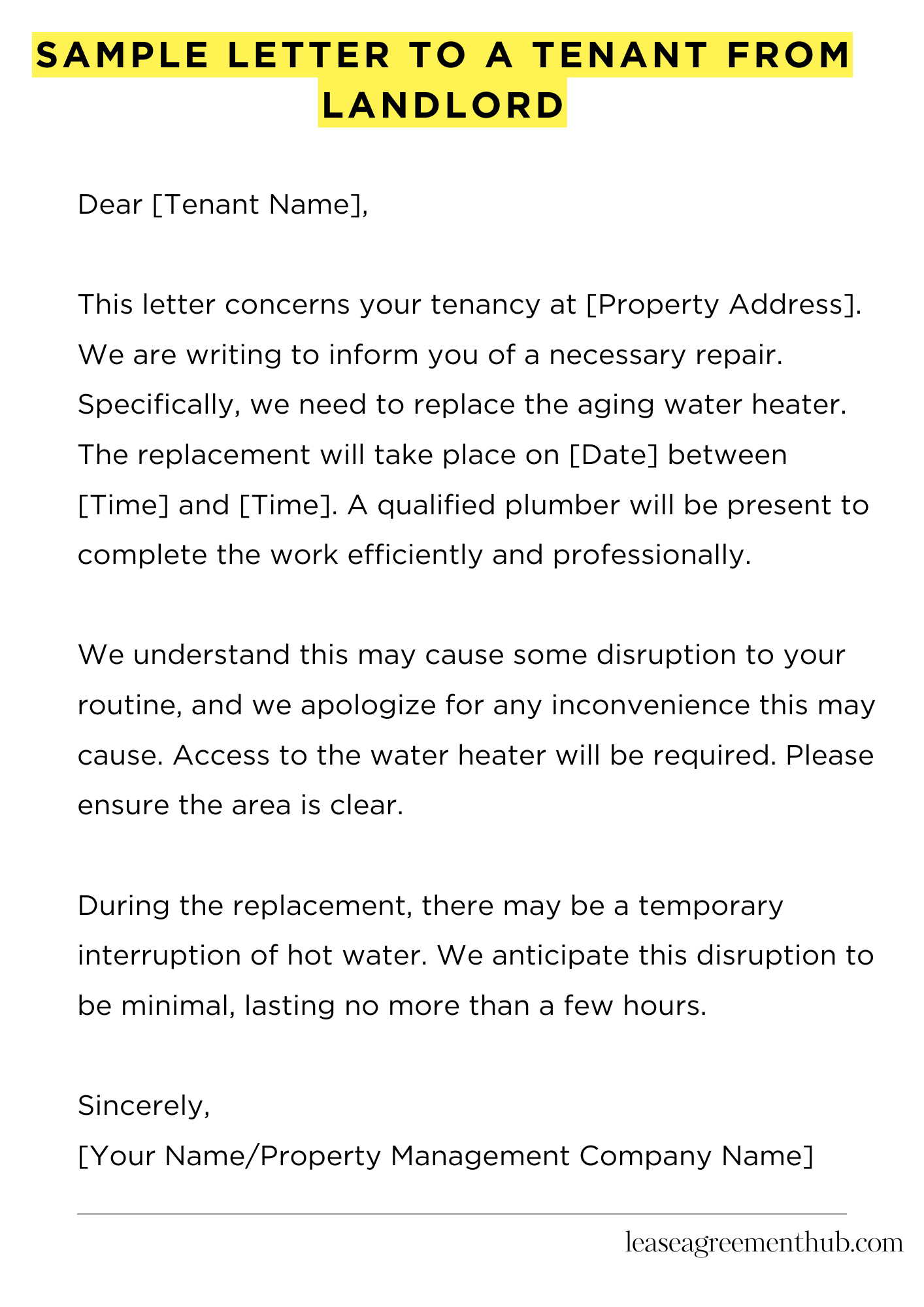 Sample Letter To A Tenant From Landlord